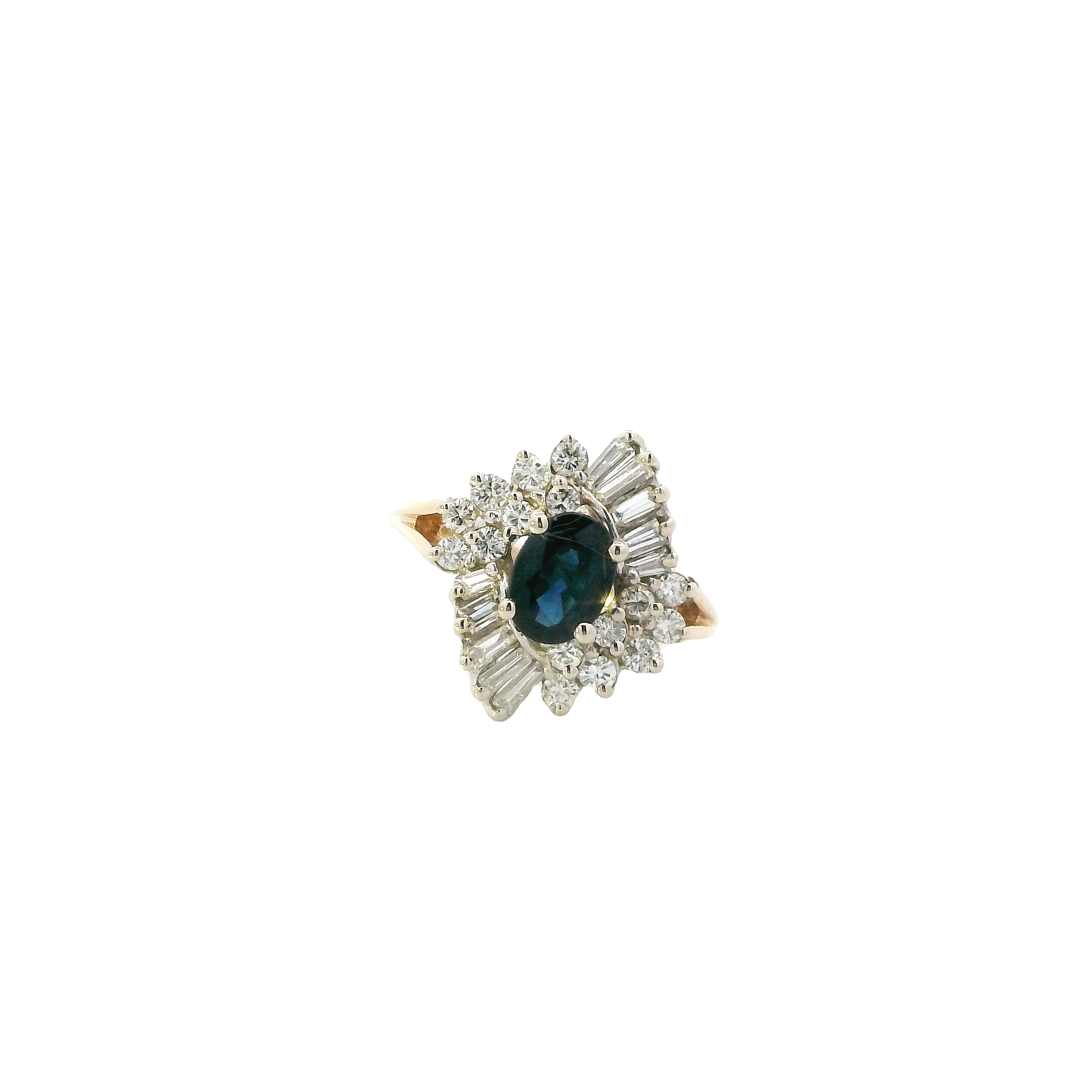14K Yellow Gold Diamond & Sapphire Women's Ring - 0.55ct