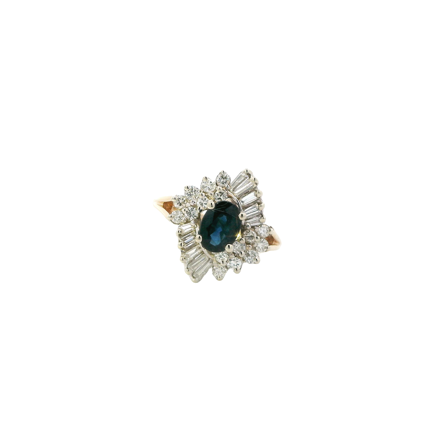 14K Yellow Gold Diamond & Sapphire Women's Ring - 0.55ct