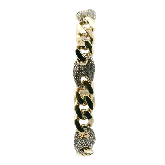 14K Yellow Gold Pave CZ Puff/Cuban Gucci Bracelet