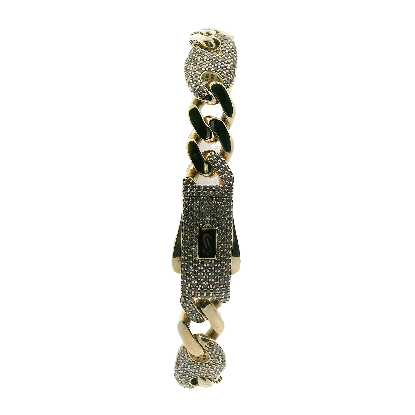 14K Yellow Gold Pave CZ Puff/Cuban Gucci Bracelet