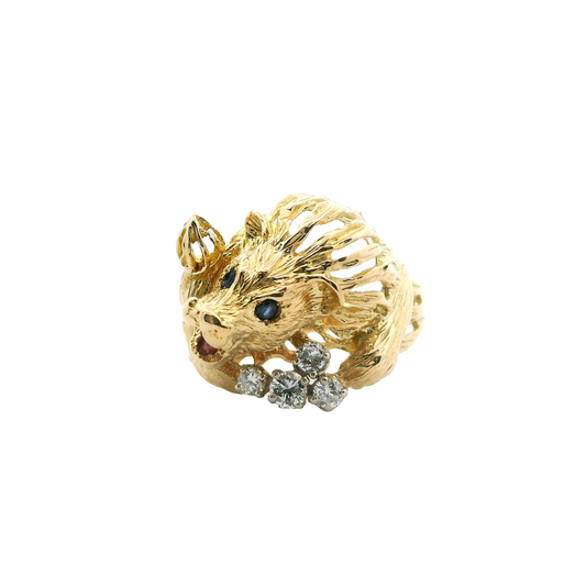 14K Yellow Gold Diamond Lion Ring -0.39ct