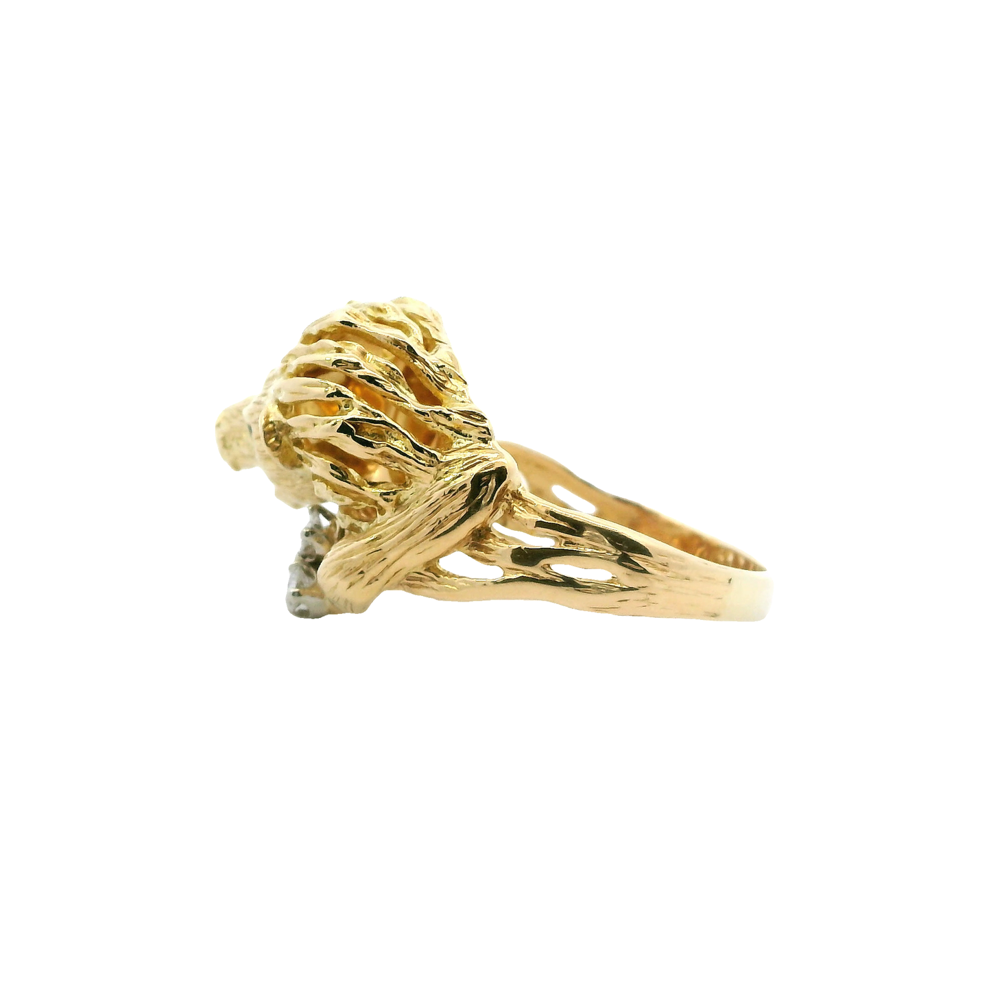 14K Yellow Gold Diamond Lion Ring -0.39ct