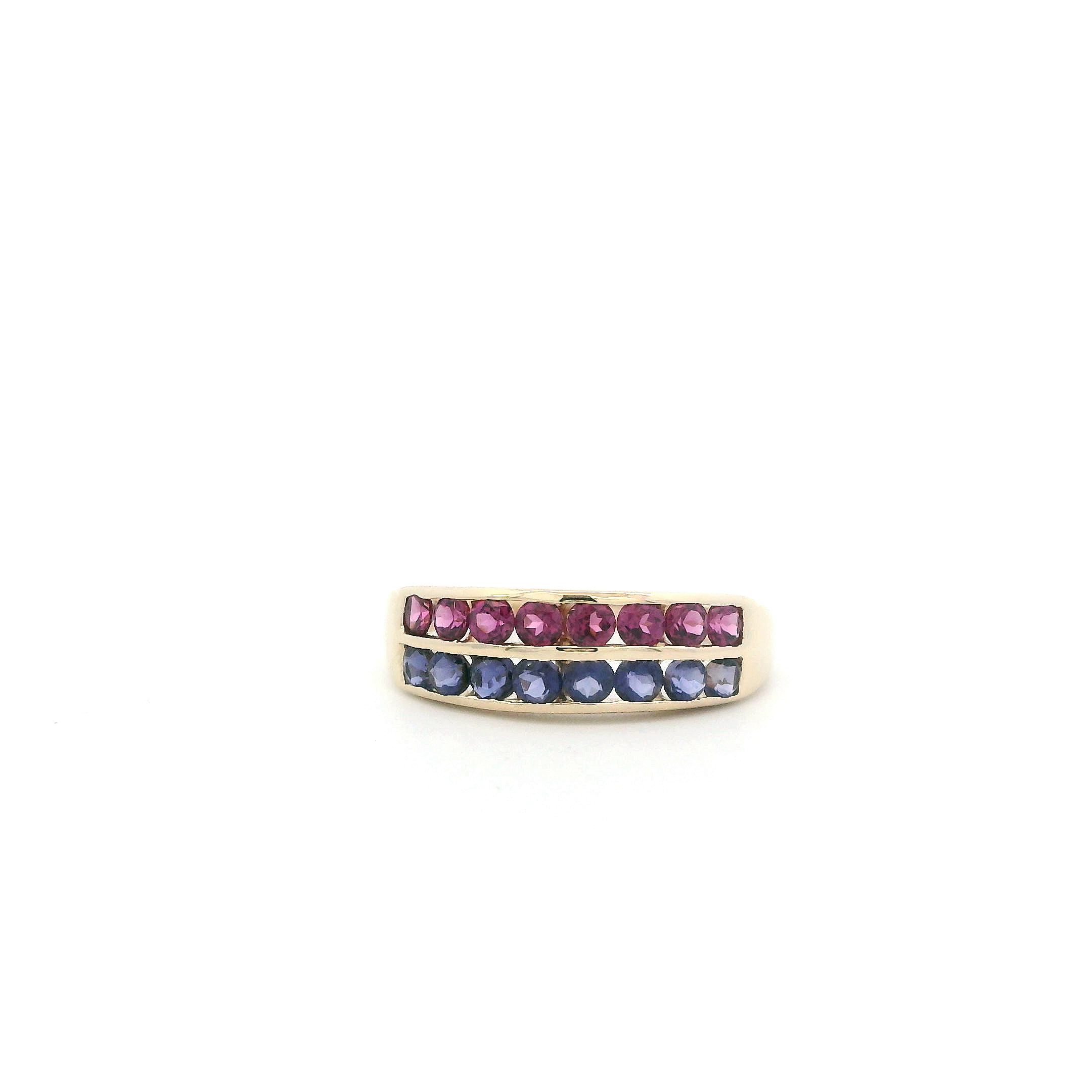 14K Yellow Gold Blue & Pink Tourmaline Womens Ring