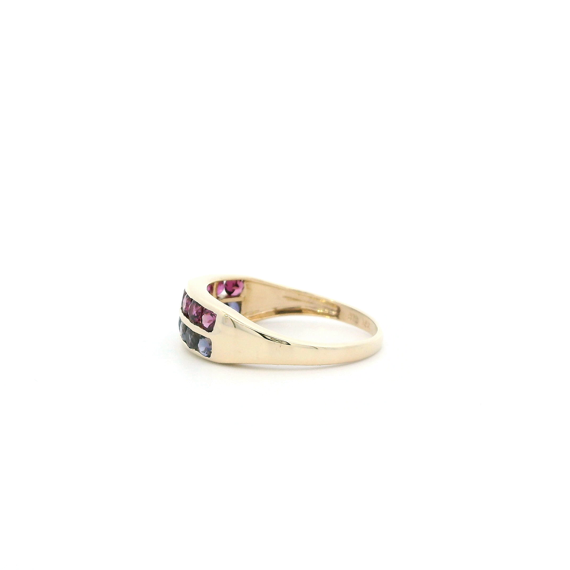 14K Yellow Gold Blue & Pink Tourmaline Womens Ring