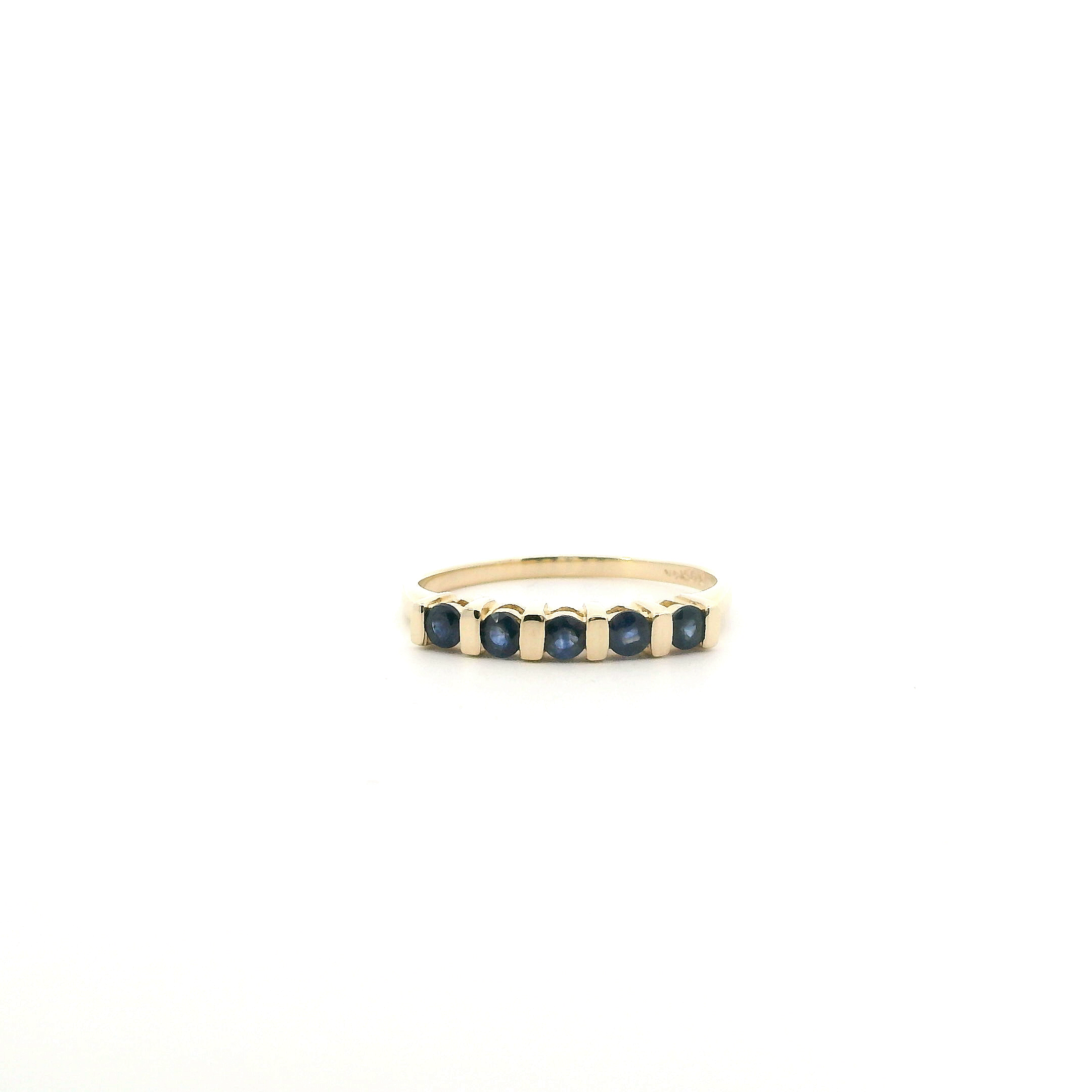14K Yellow Gold Blue Sapphire Womens Ring