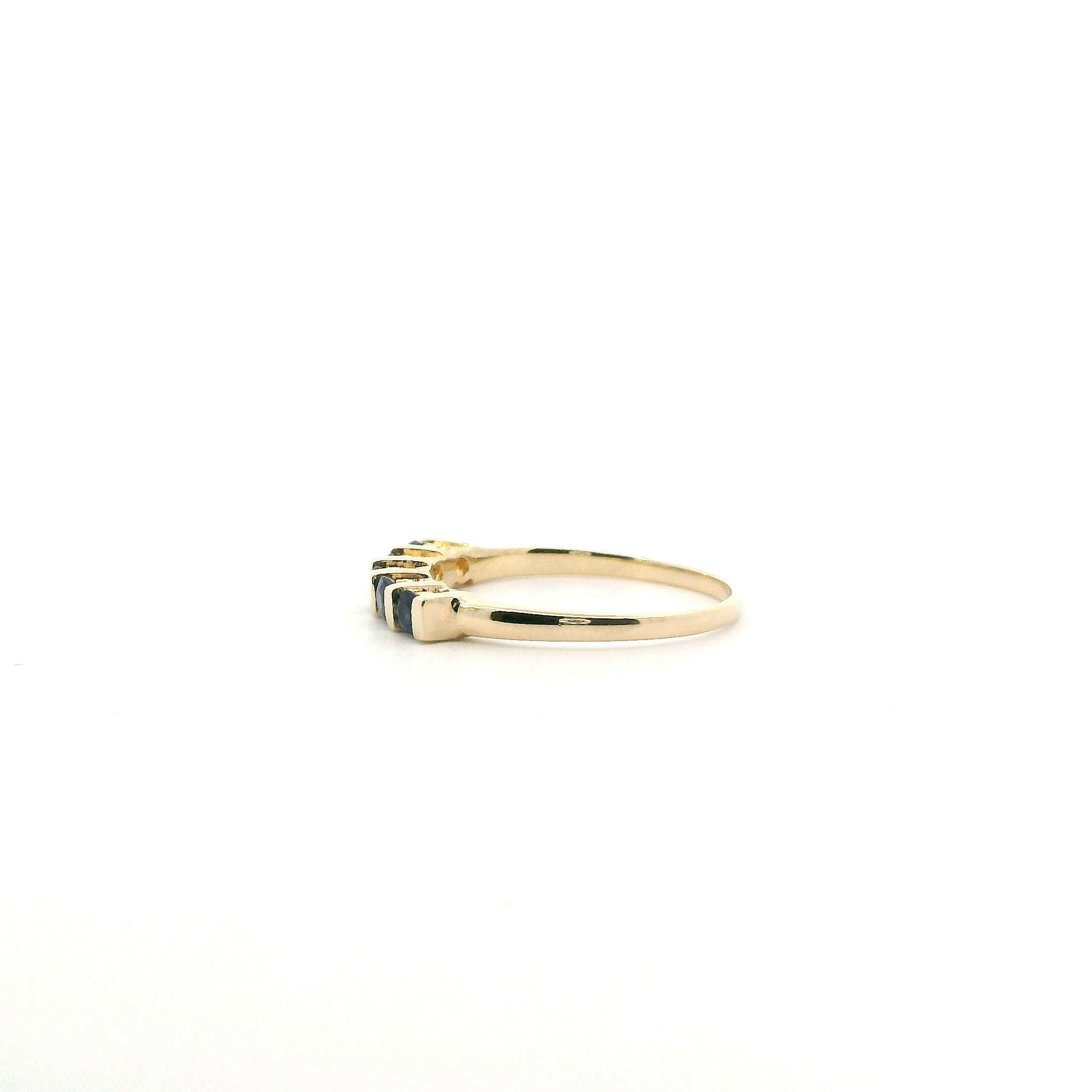 14K Yellow Gold Blue Sapphire Womens Ring