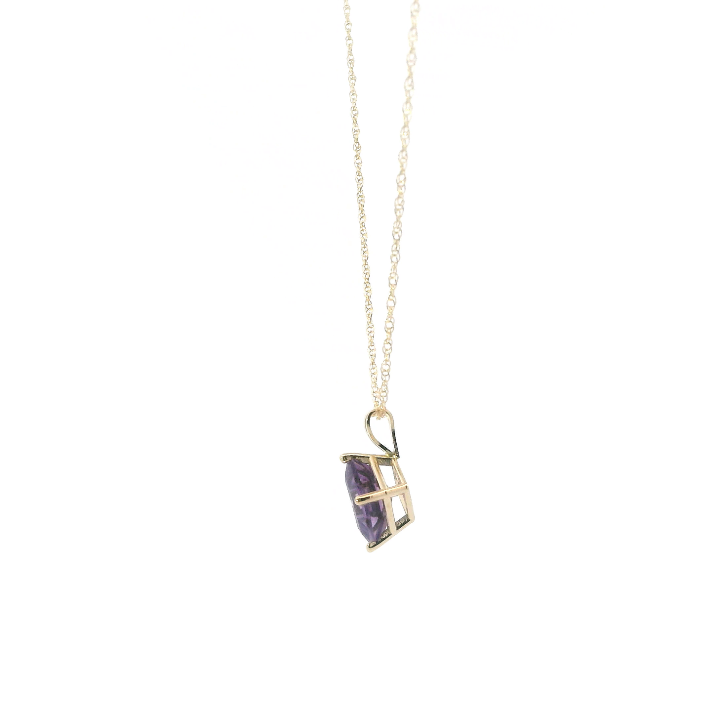 10K Yellow Gold  Amethyst Pendant & 18" Rope Chain