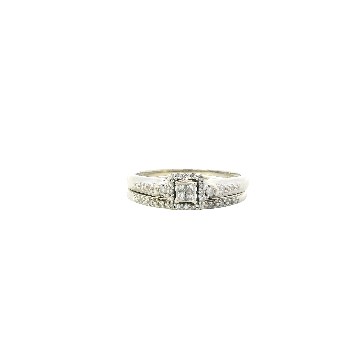 10K White Gold Diamond Engagement & Wedding Ring Set - 0.11ct