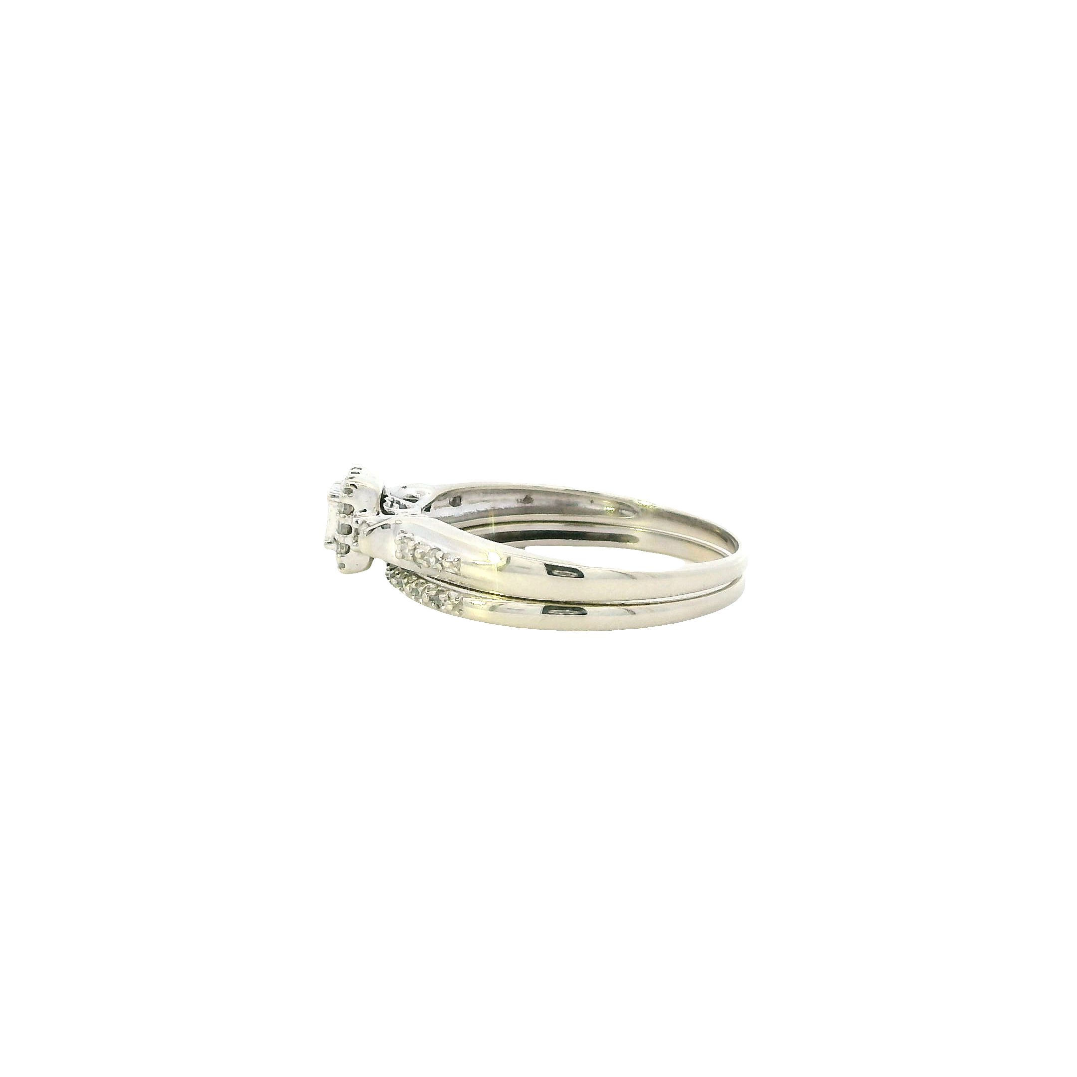 10K White Gold Diamond Engagement & Wedding Ring Set - 0.11ct