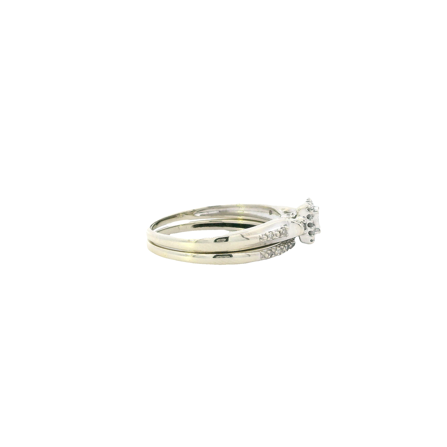 10K White Gold Diamond Engagement & Wedding Ring Set - 0.11ct