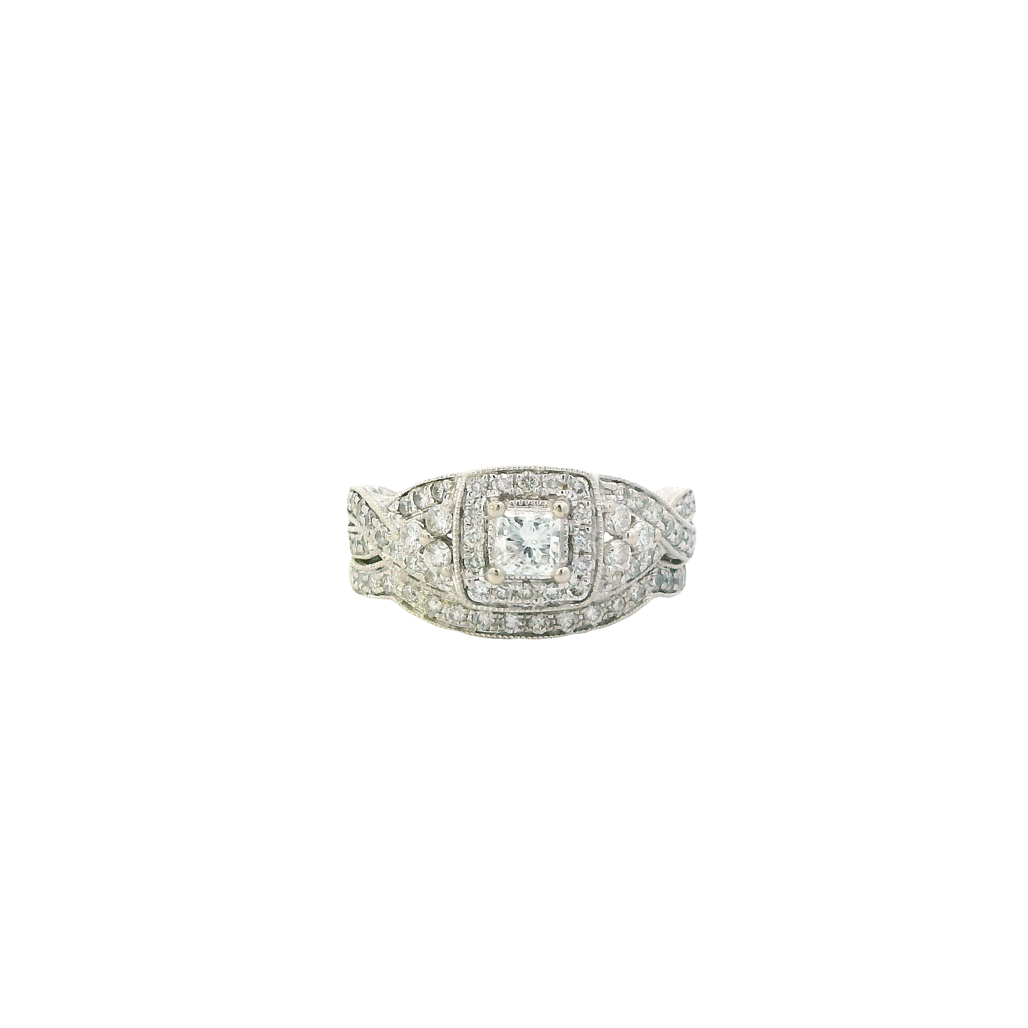 14K White Gold Diamond Engagement & Wedding Ring Set - 0.87ct
