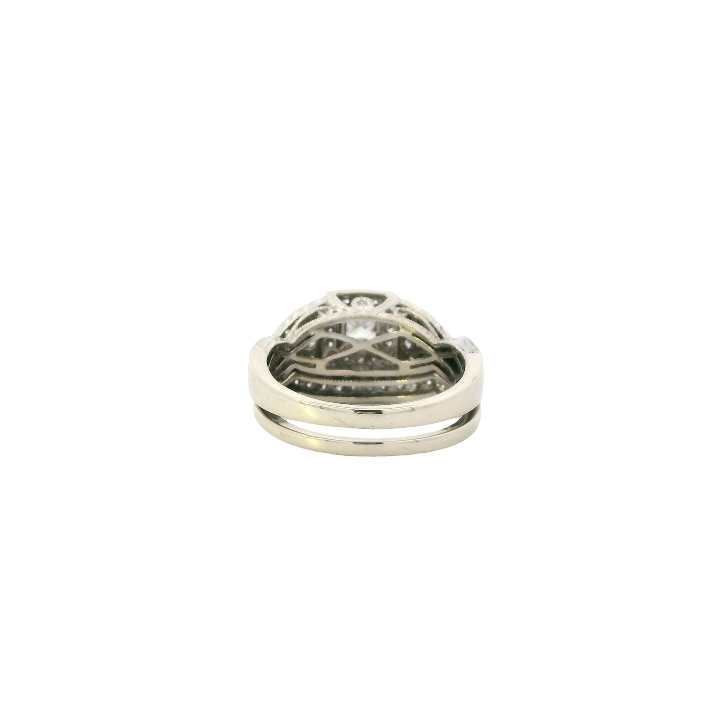 14K White Gold Diamond Engagement & Wedding Ring Set - 0.87ct
