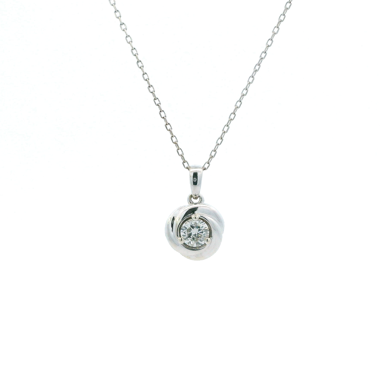 10K White Gold Diamond Circle Pendant & Chain Set - 0.41ct