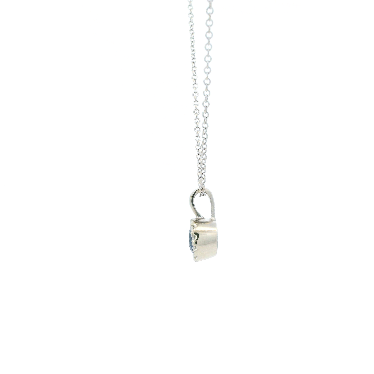 14K White Gold Blue Sapphire Diamond Pendant & 20" Cable Chain -0.05ct