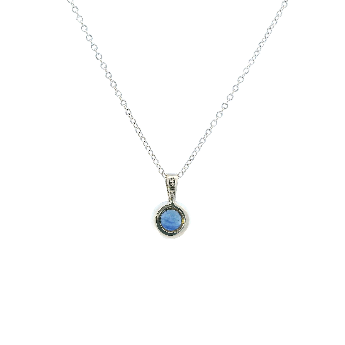 14K White Gold Blue Sapphire Diamond Pendant & 20" Cable Chain -0.05ct