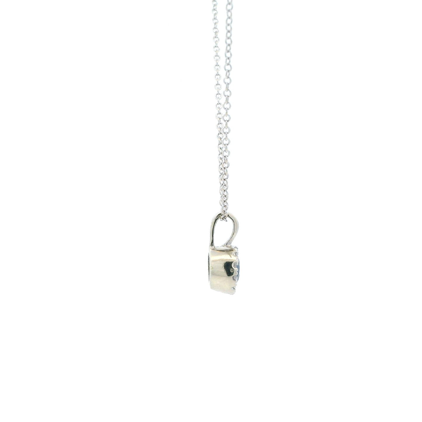14K White Gold Blue Sapphire Diamond Pendant & 20" Cable Chain -0.05ct