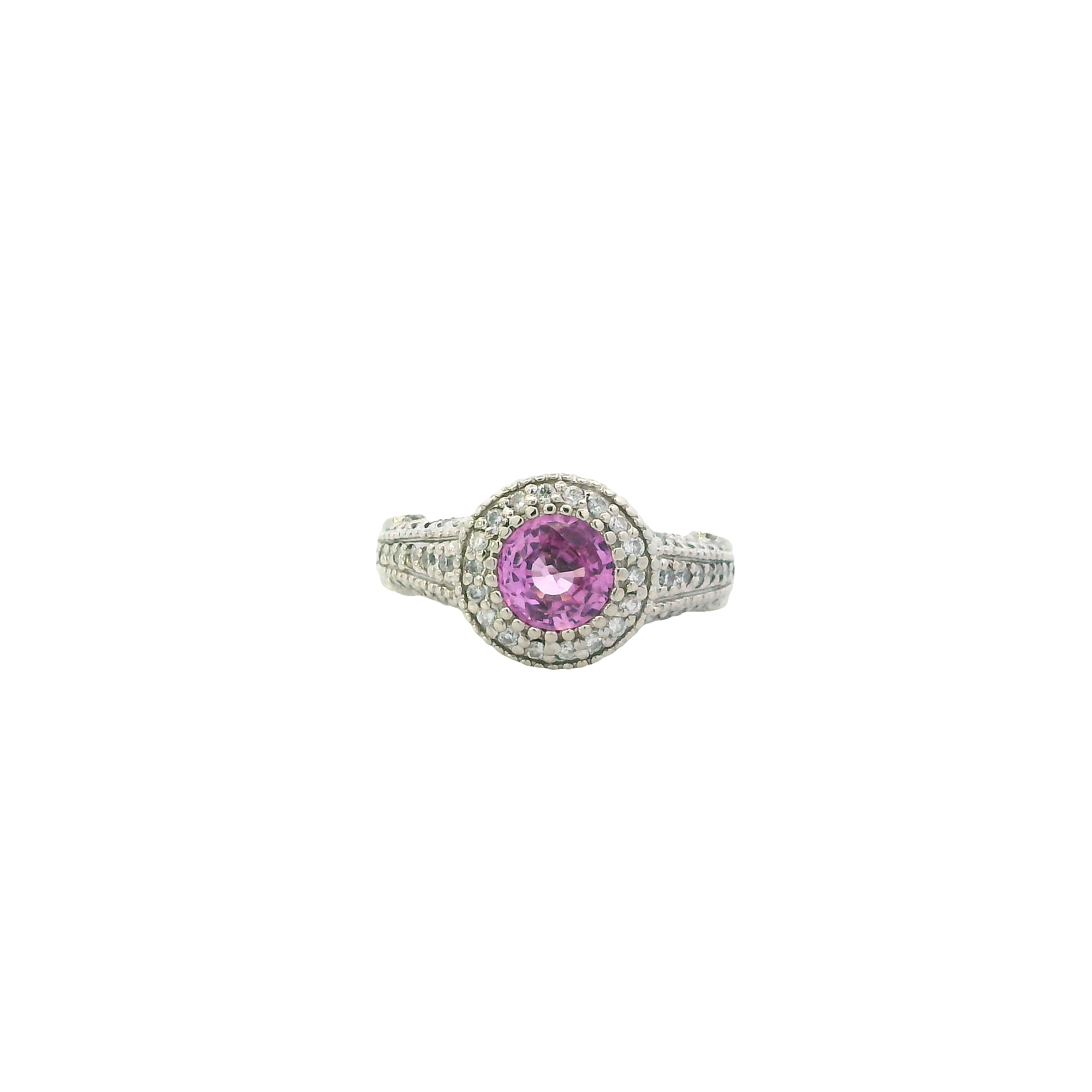 14K White Gold Diamond & Pink Topaz Ring - 0.12ct