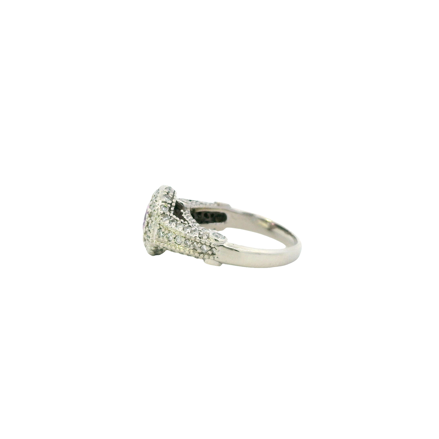 14K White Gold Diamond & Pink Topaz Ring - 0.12ct