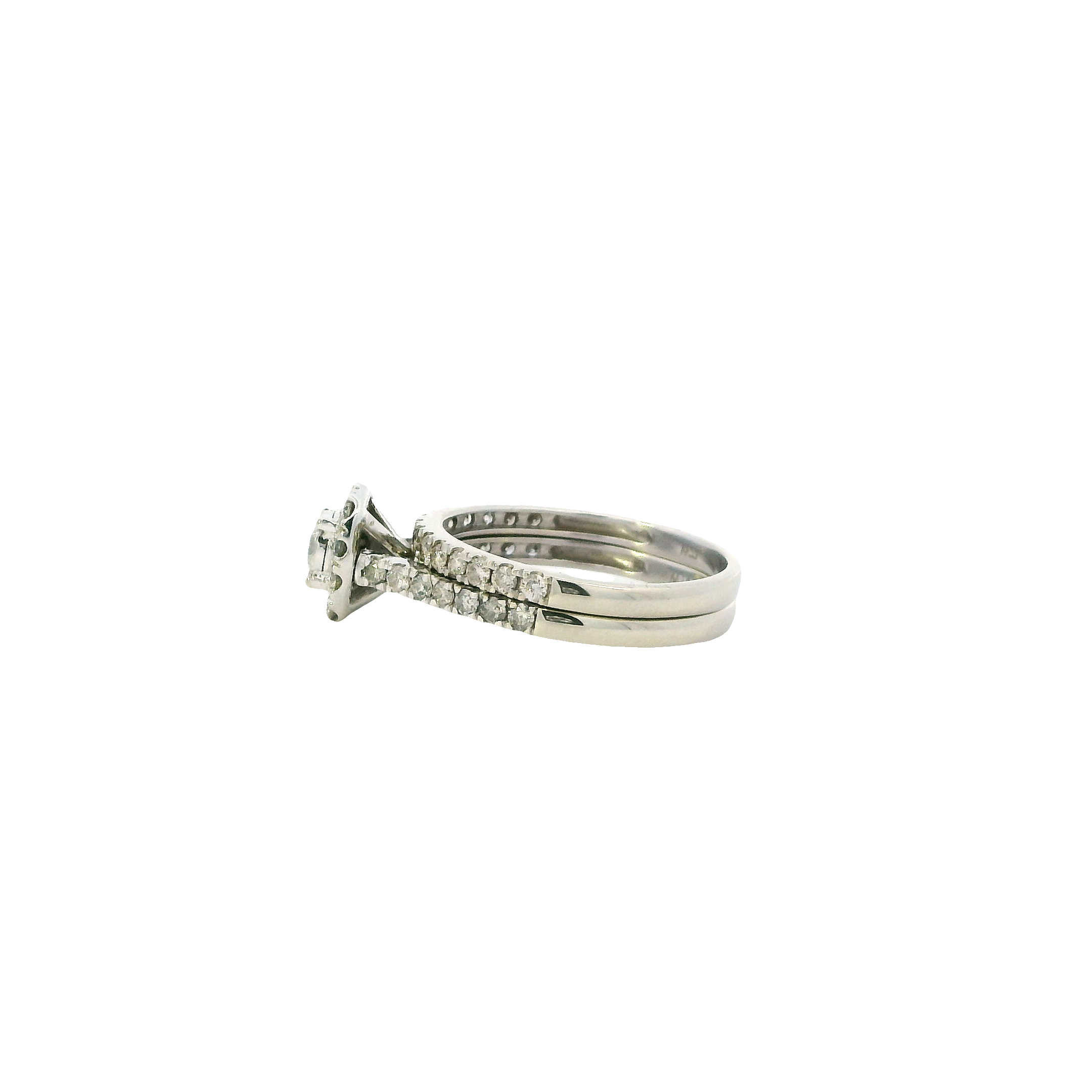 10K White Gold Diamond Engagement & Wedding Ring Set - 0.74ct