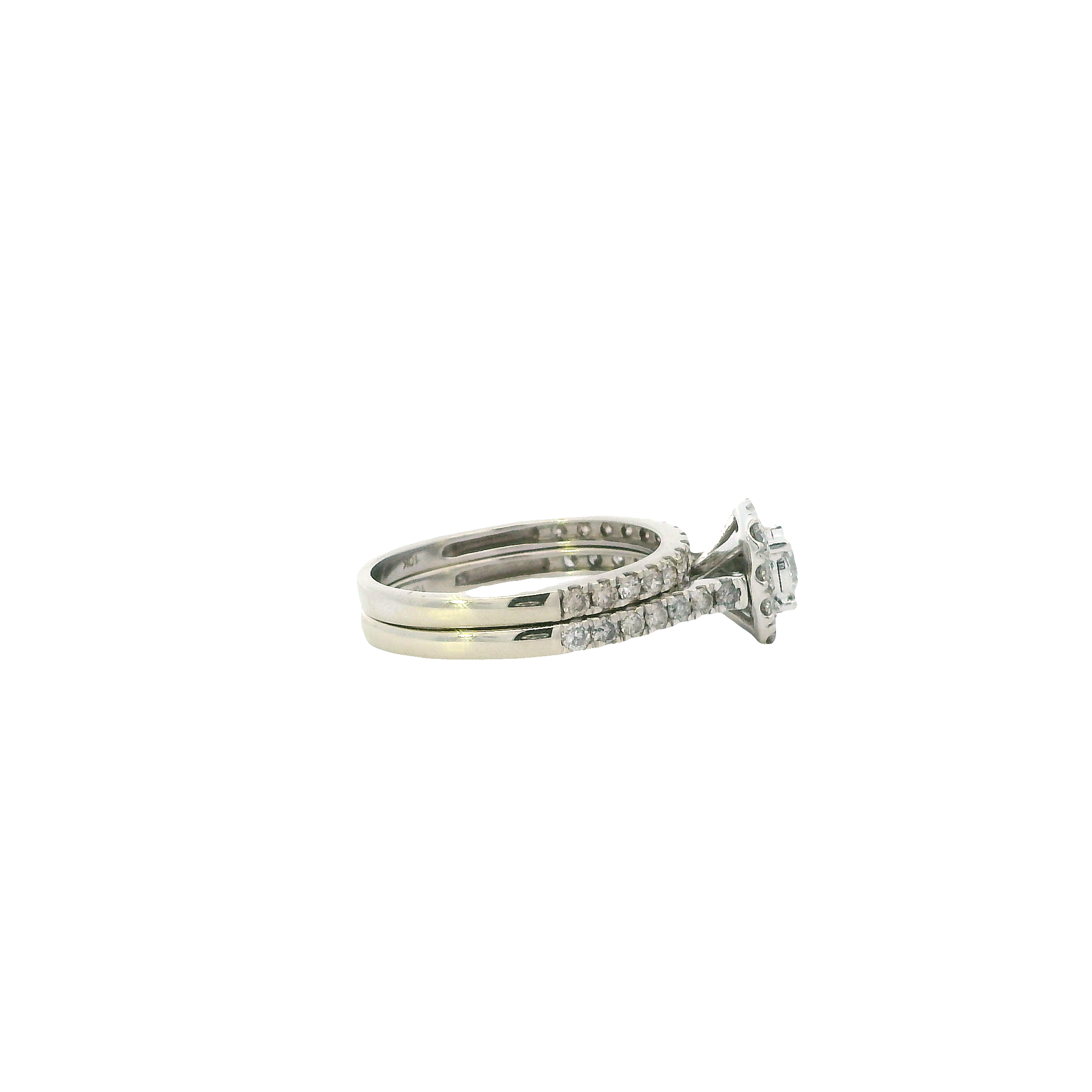 10K White Gold Diamond Engagement & Wedding Ring Set - 0.74ct