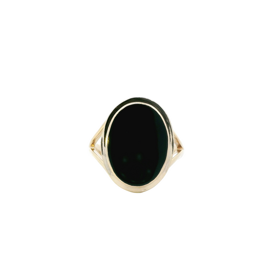 14K Yellow Gold Oval Black Onyx Women's Ring