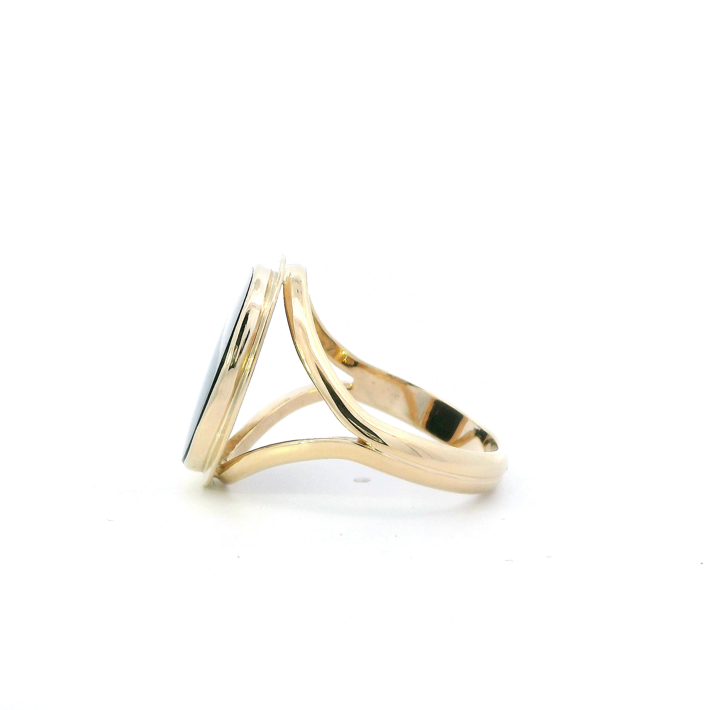 14K Yellow Gold Oval Black Onyx Mens Ring