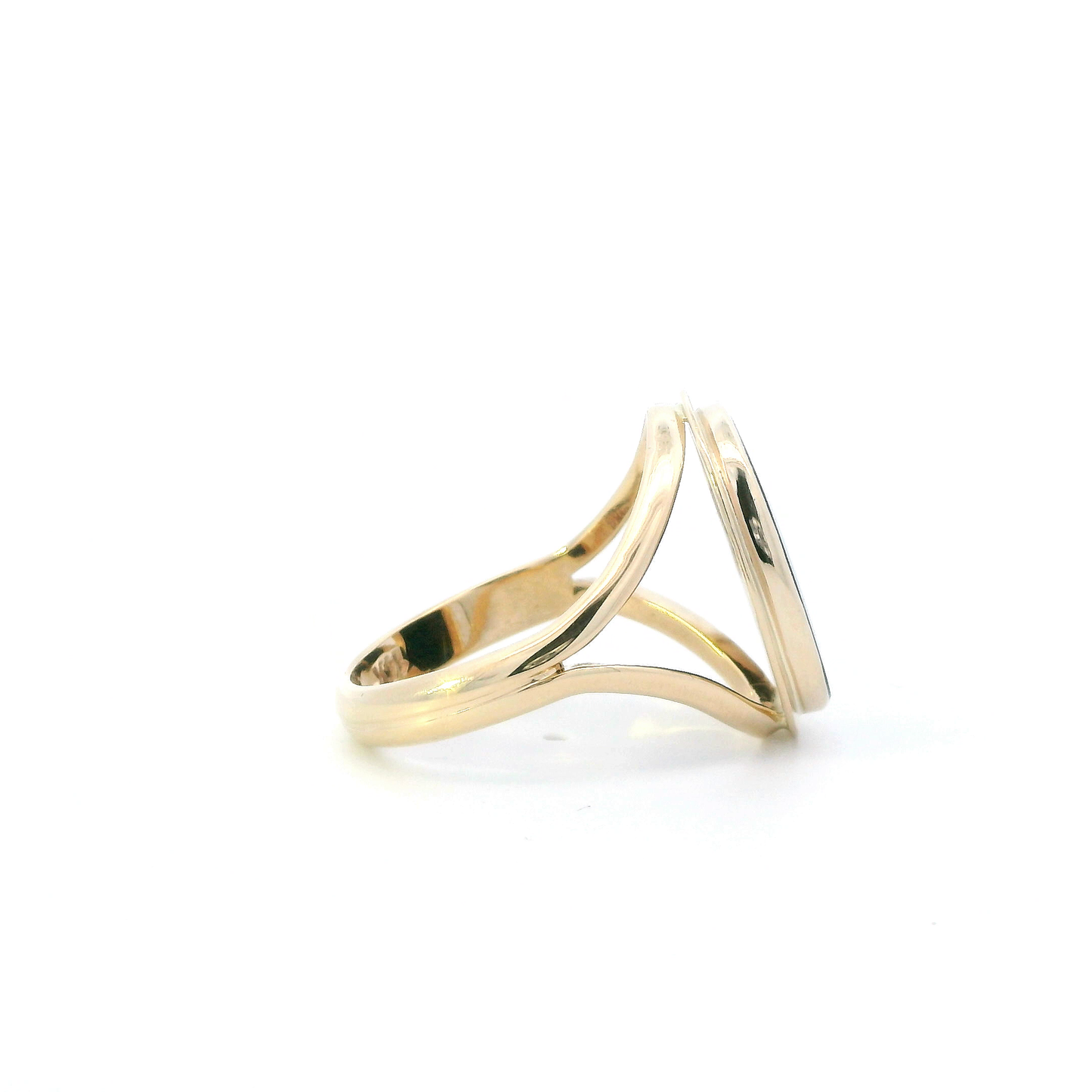 14K Yellow Gold Oval Black Onyx Mens Ring