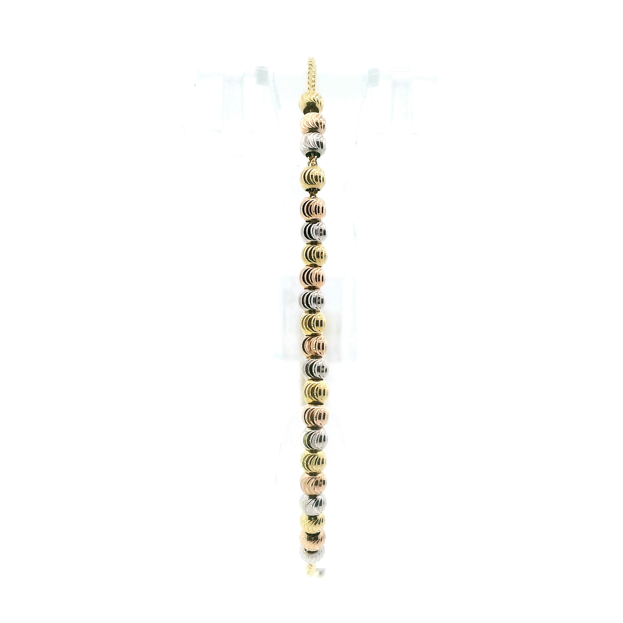 14K Tri Color Gold Beaded Wheat Bracelet