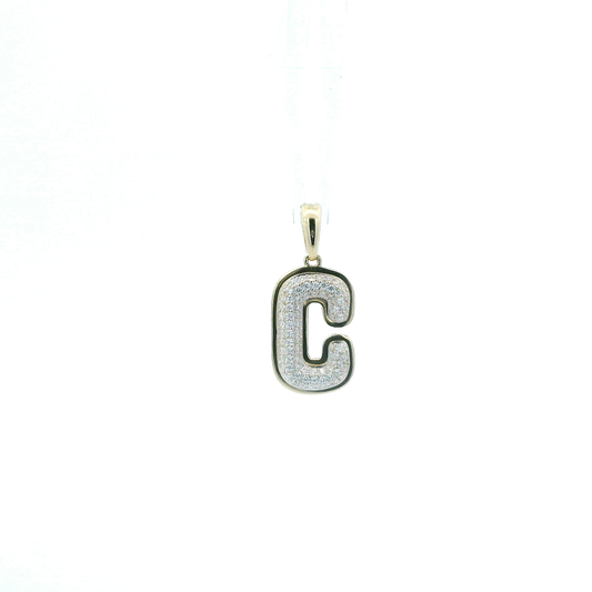 10K Yellow Gold Pave letter "C" Pendant