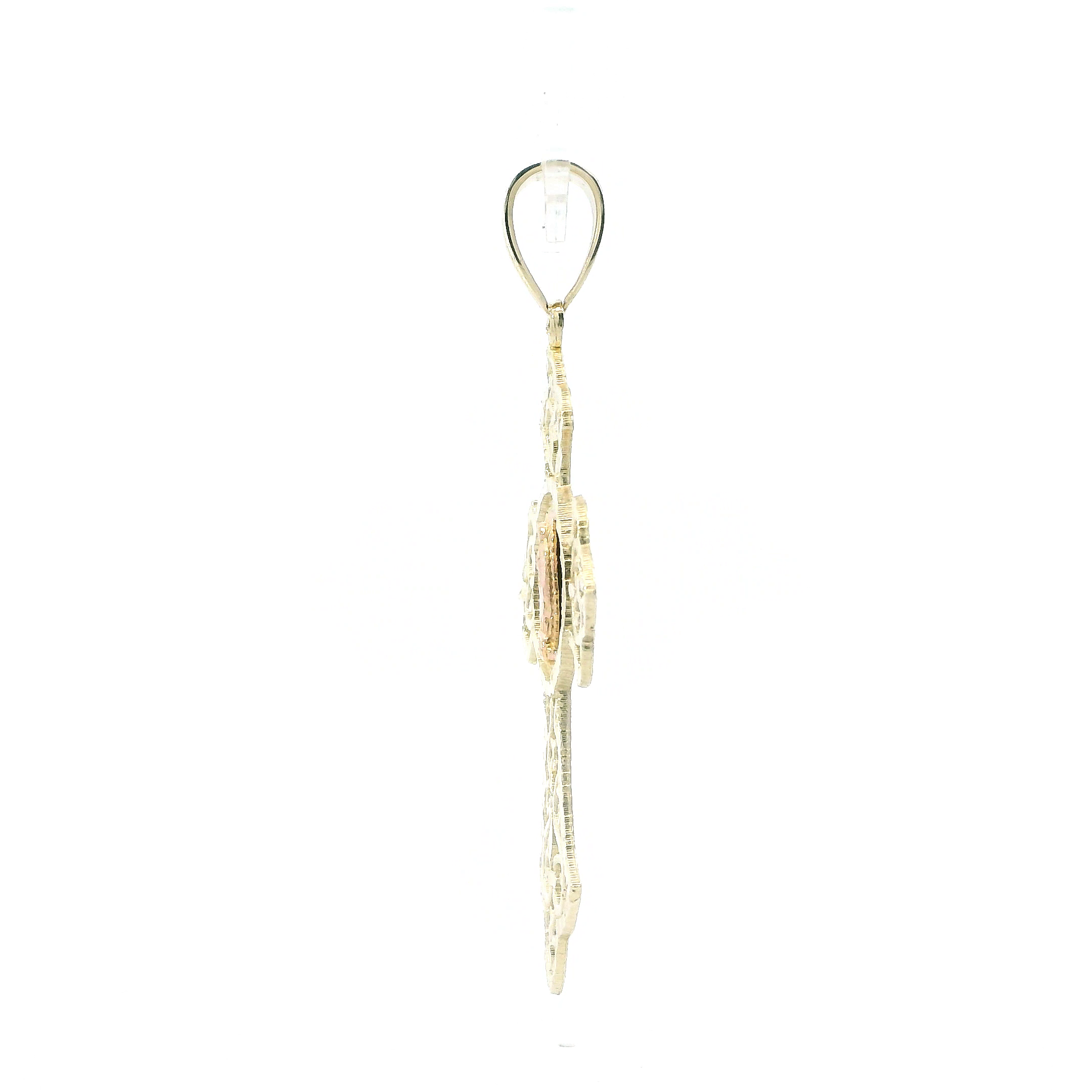 10K Yellow Gold Filigree Virgin Mary Cross Pendant