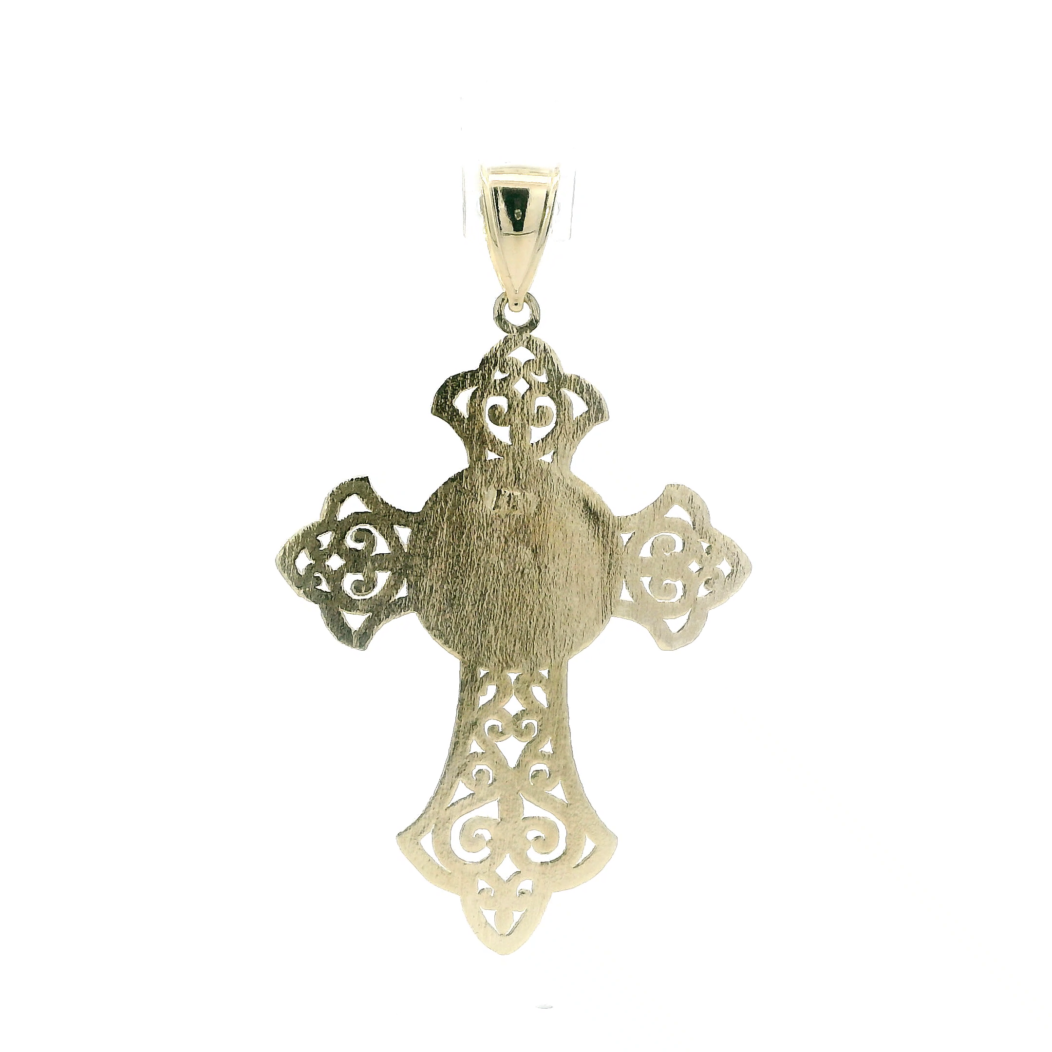 10K Yellow Gold Filigree Virgin Mary Cross Pendant
