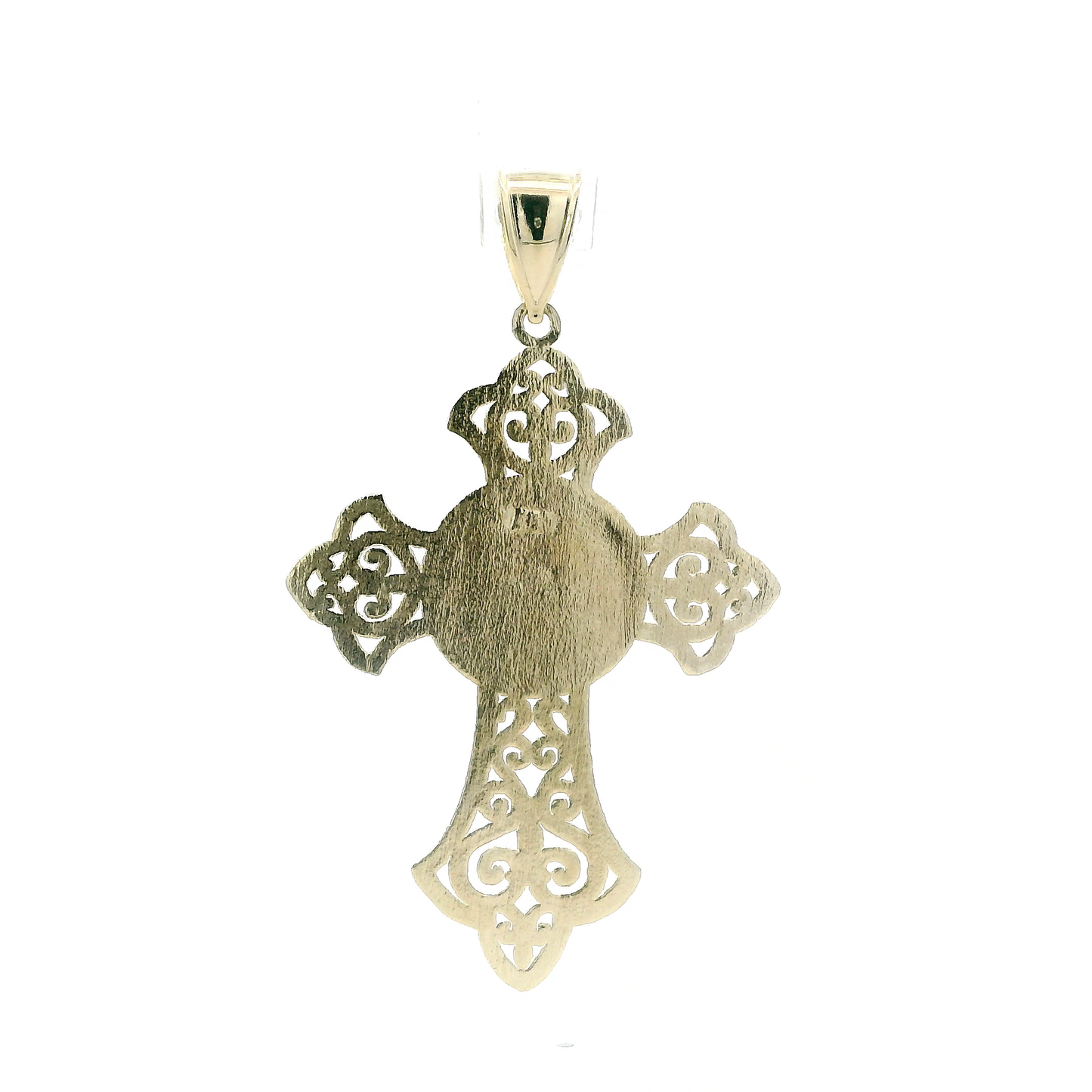 10K Yellow Gold Filigree Virgin Mary Cross Pendant