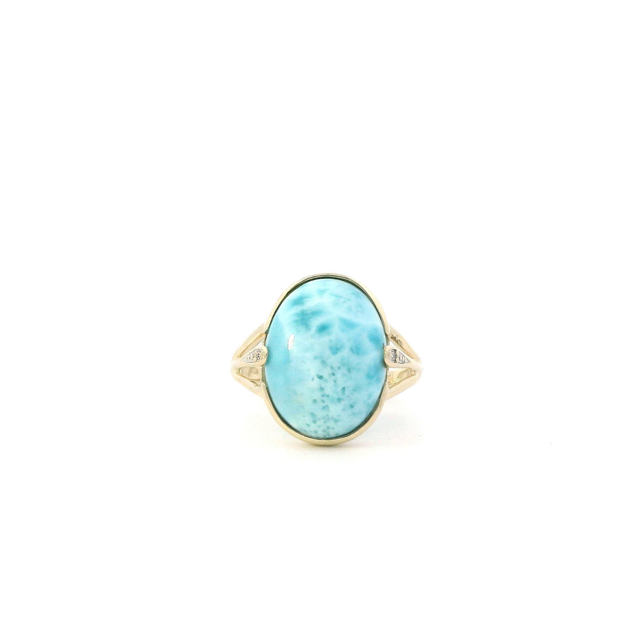 10K Yellow Gold Oval Larimar Womens Ring