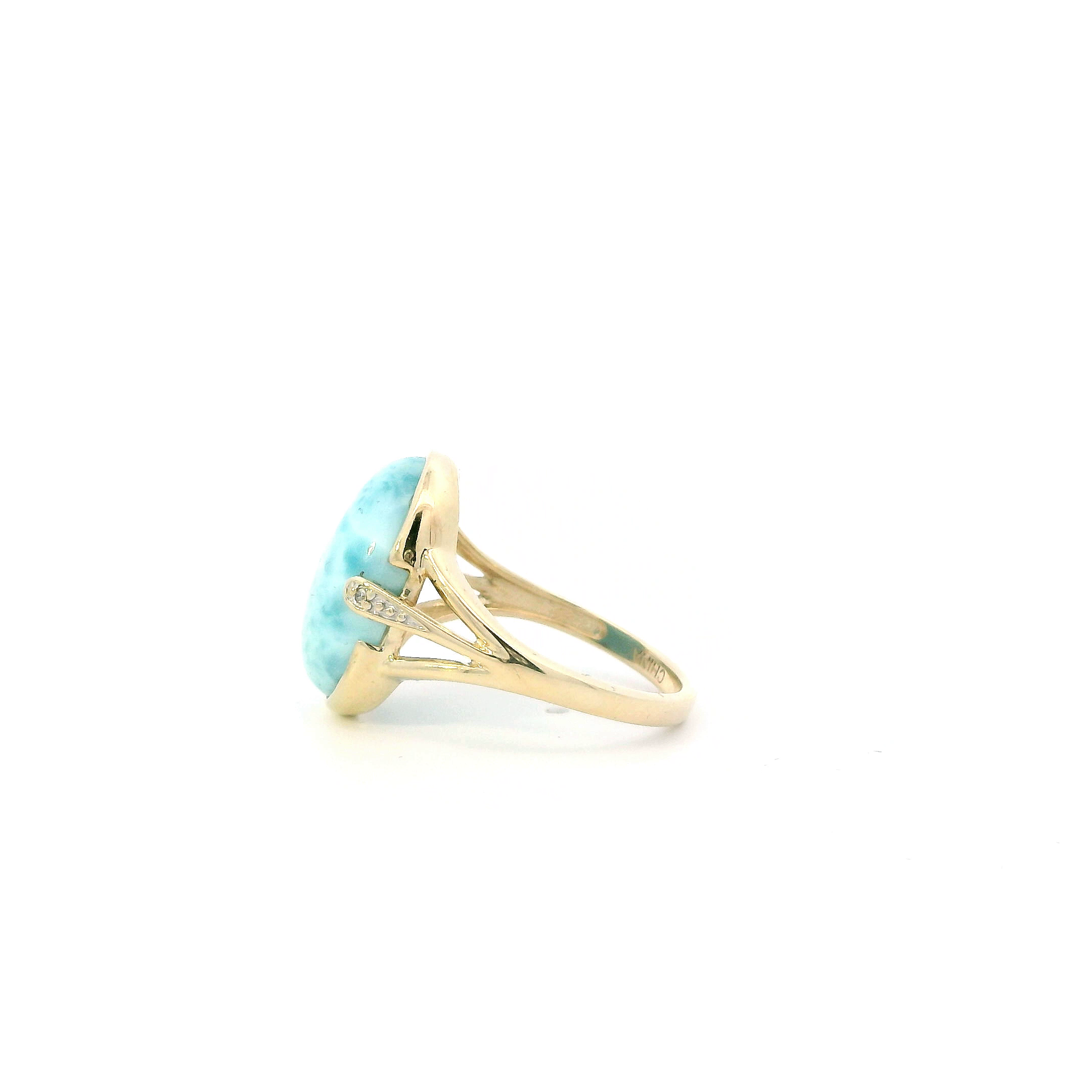 10K Yellow Gold Oval Larimar Womens Ring