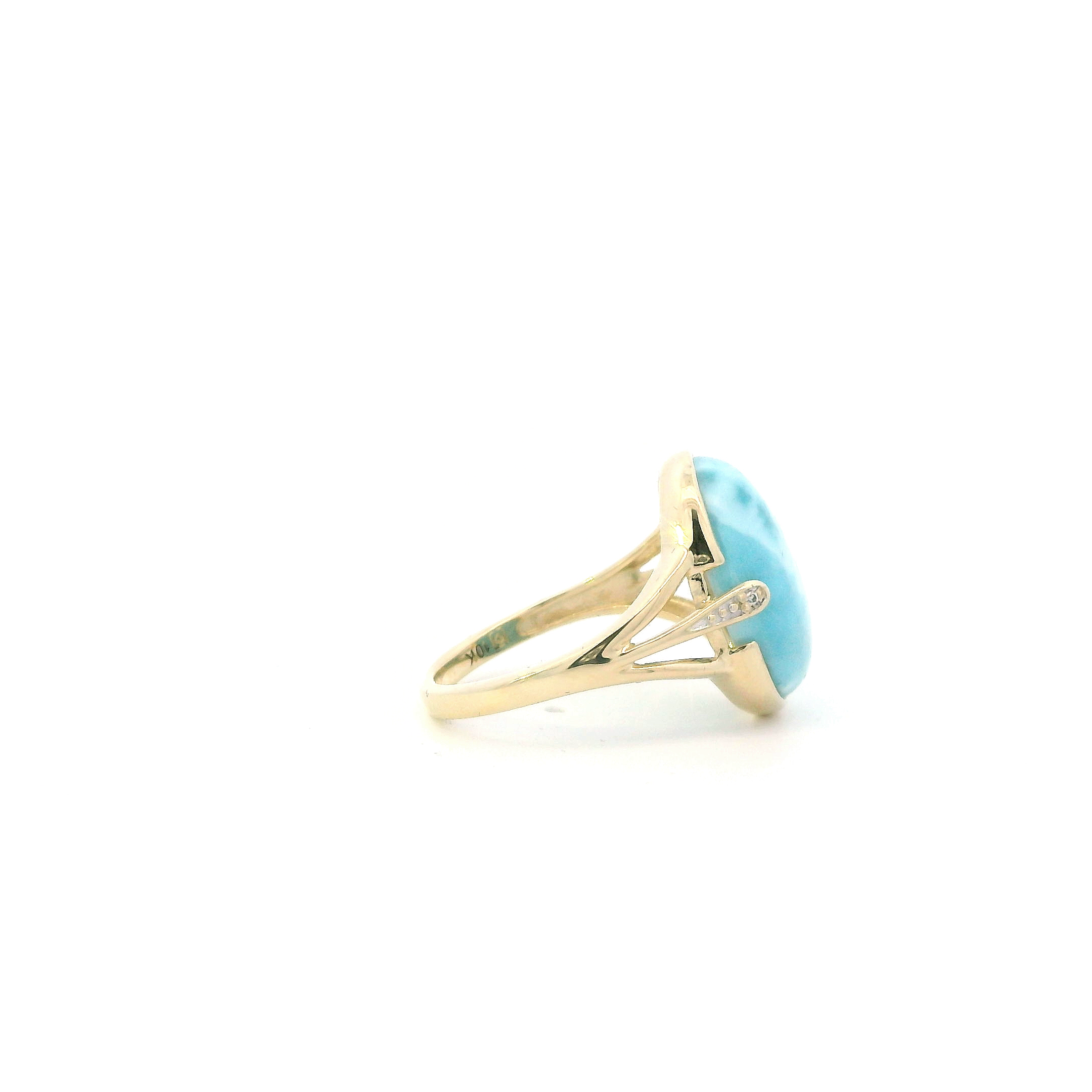 10K Yellow Gold Oval Larimar Womens Ring