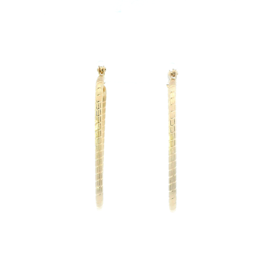 14K Yellow Gold Oval Striped Hoop Earrings
