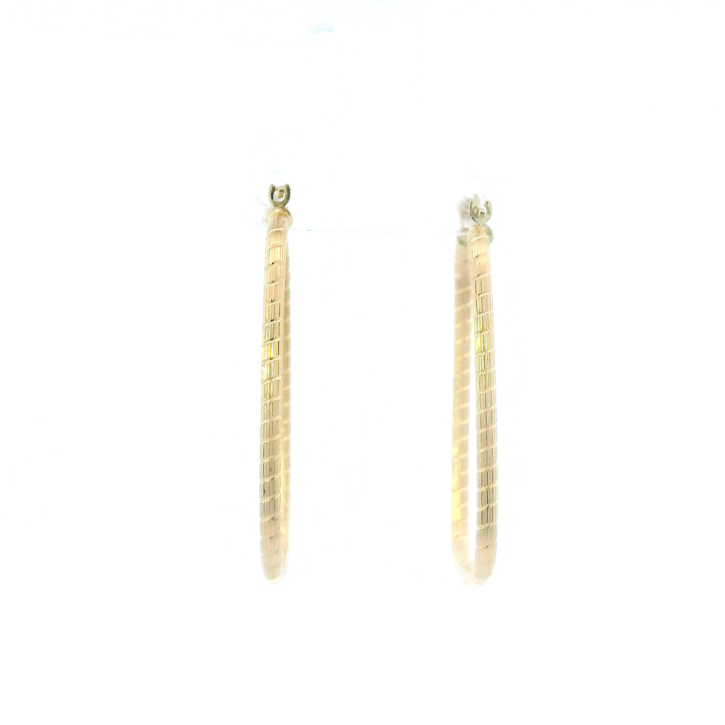 14K Yellow Gold Oval Striped Hoop Earrings