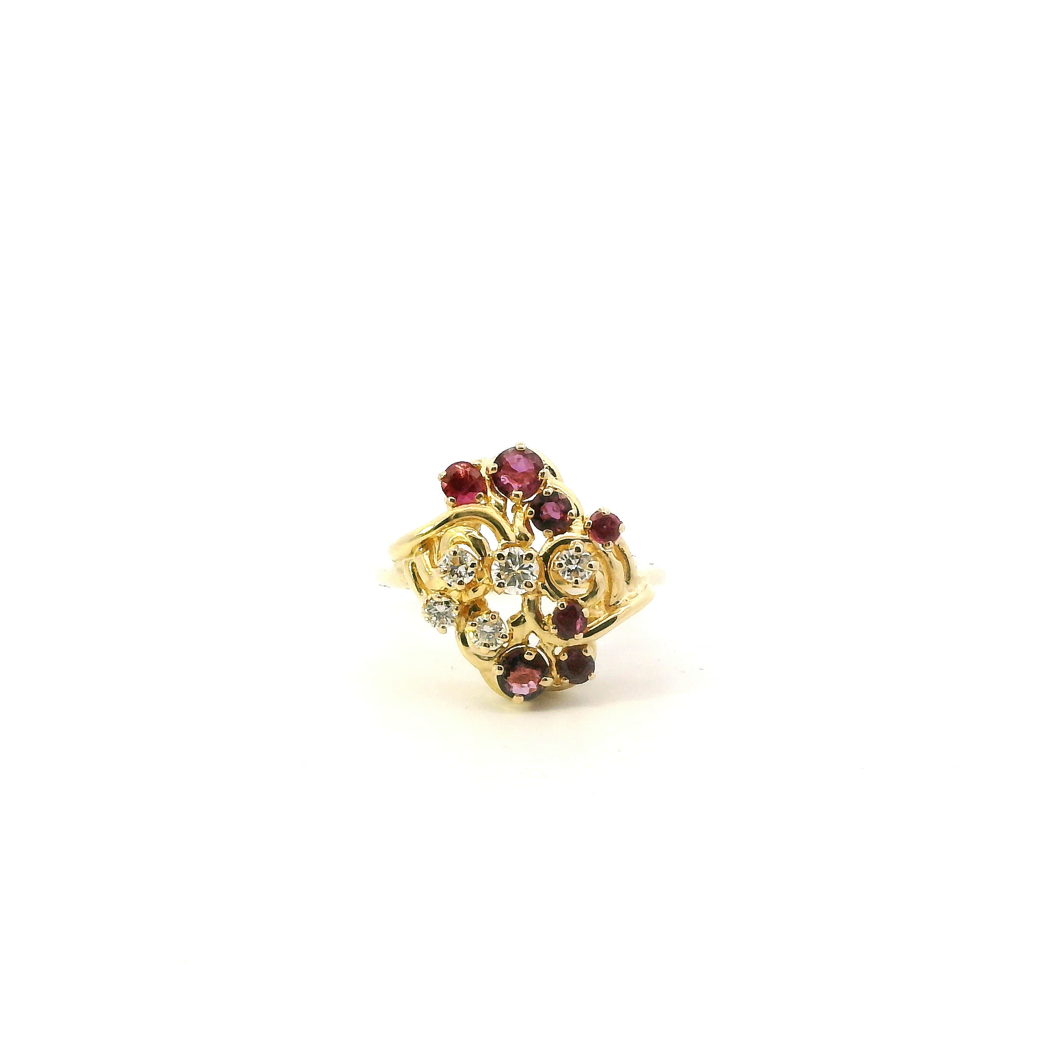 14K Yellow Gold Diamond & Ruby Womens Ring - 0.24ct