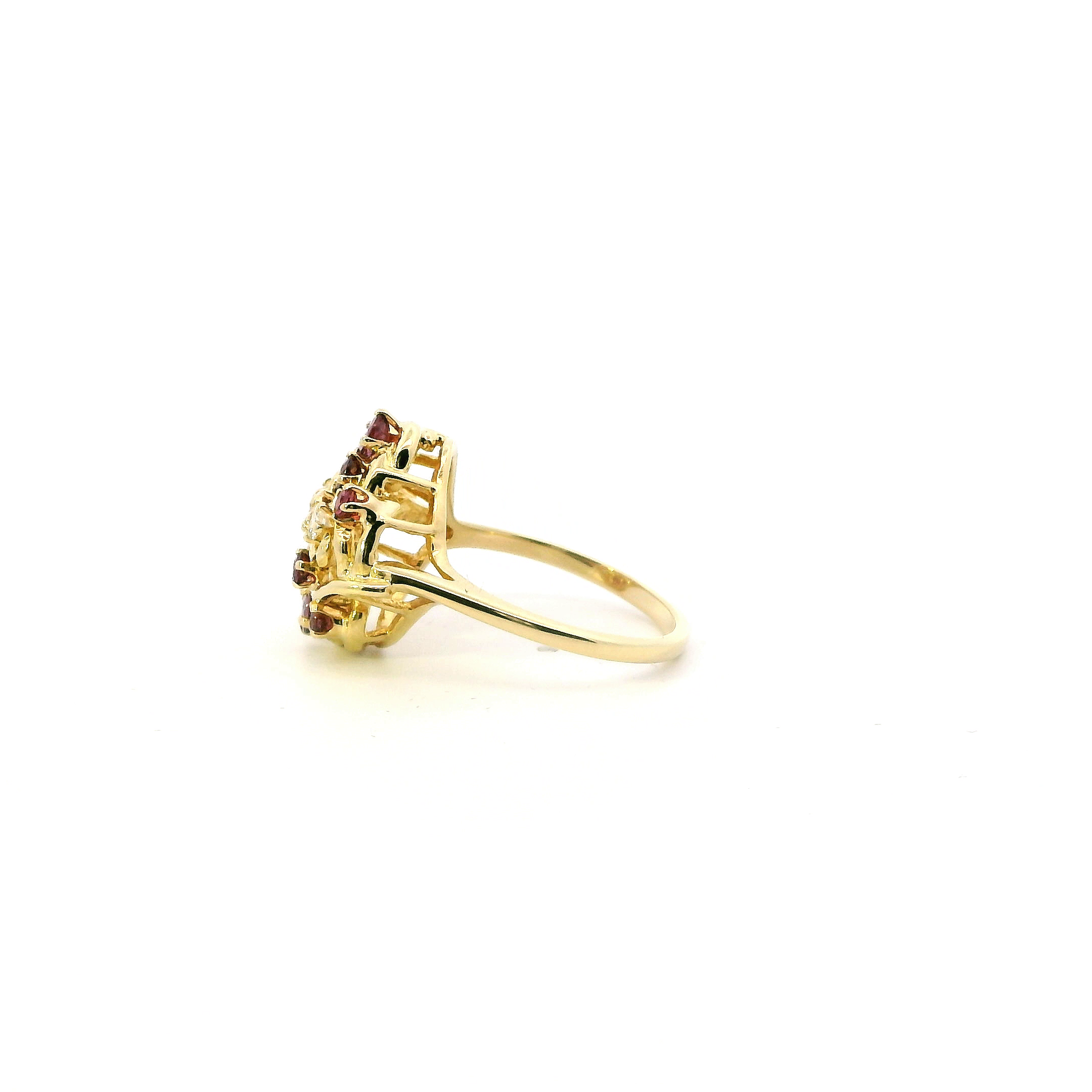 14K Yellow Gold Diamond & Ruby Womens Ring - 0.24ct