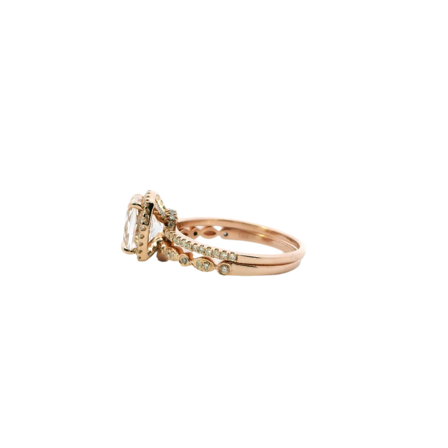 14K Rose Gold Cubic Zirconia & Diamond Engagement & Wedding Ring Set