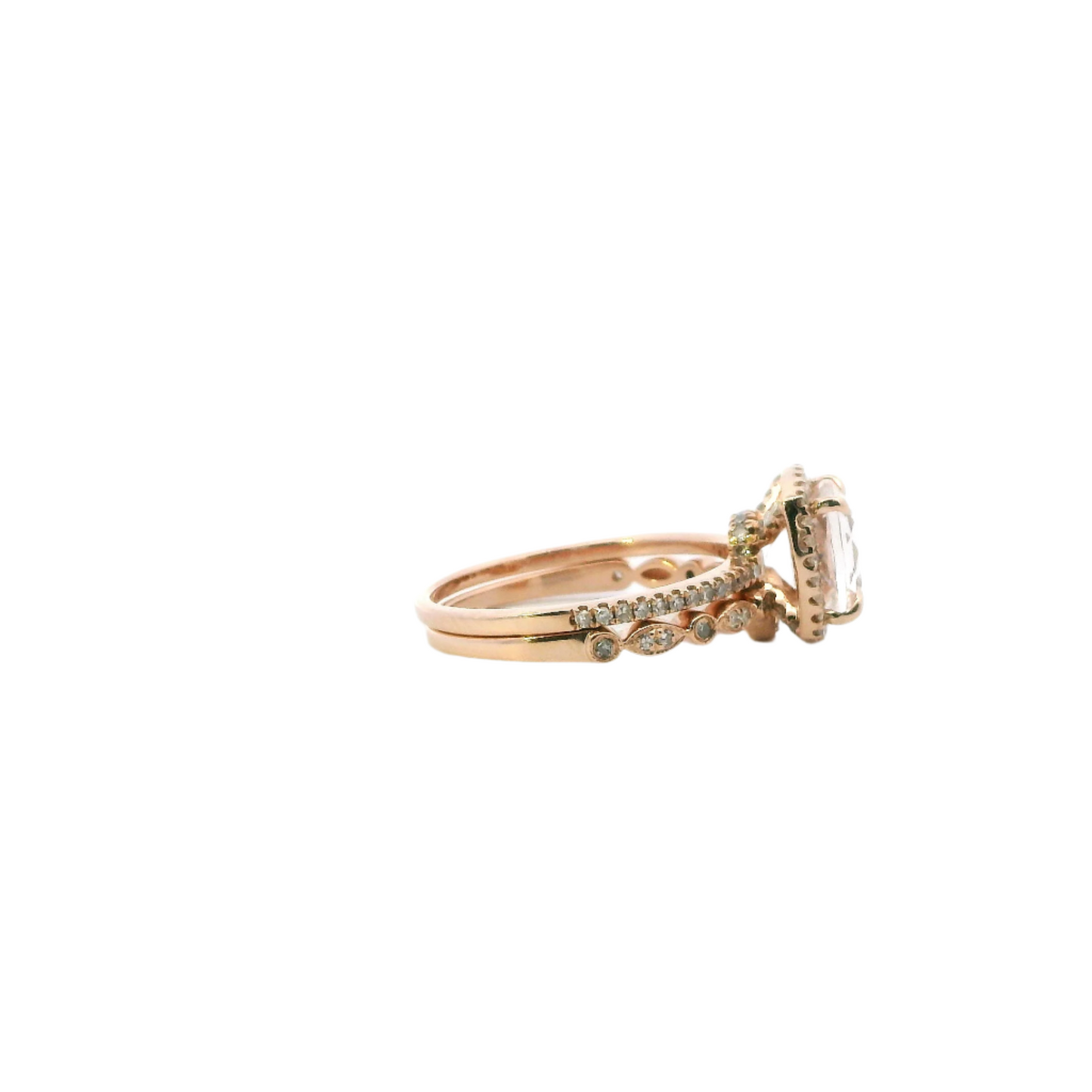 14K Rose Gold Cubic Zirconia & Diamond Engagement & Wedding Ring Set