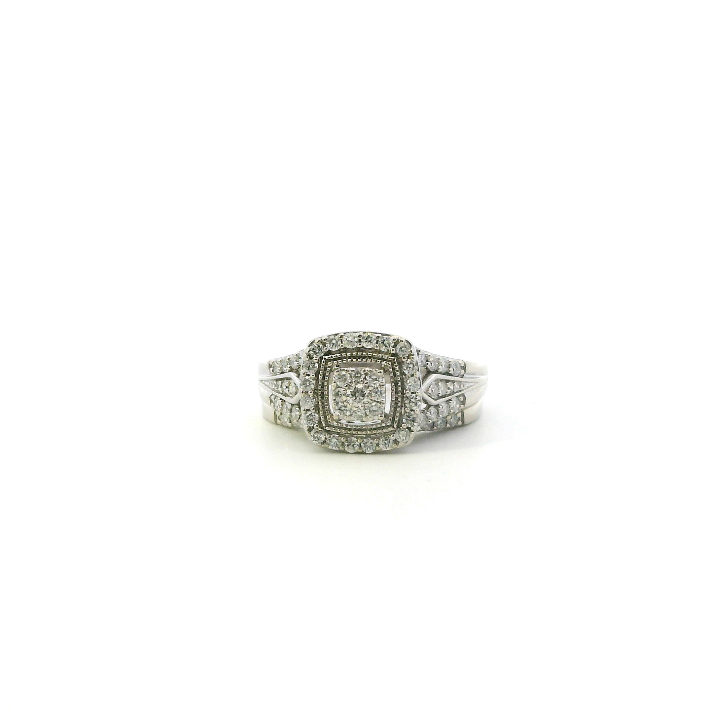 10K White Gold Diamond Engagement & Wedding Ring Set - 0.47ct