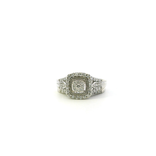10K White Gold Diamond Engagement & Wedding Ring Set - 0.47ct