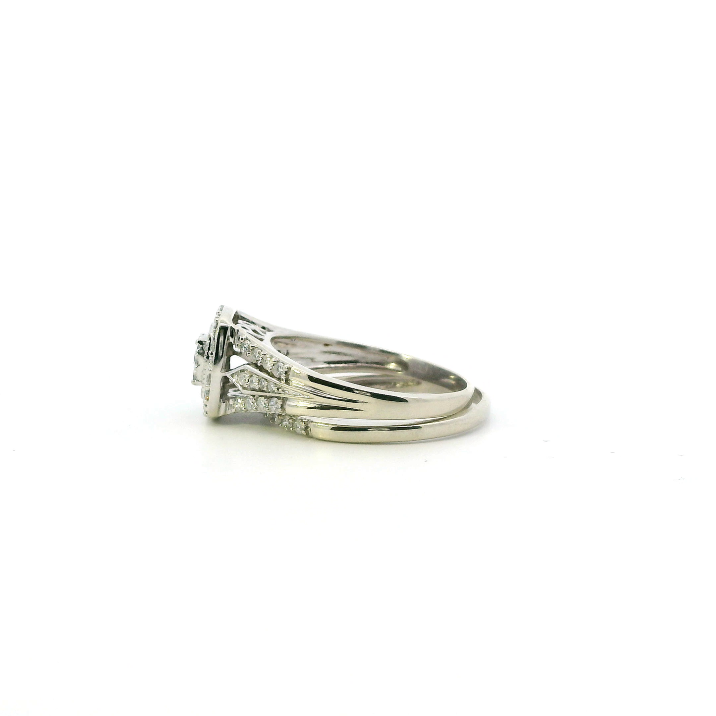 10K White Gold Diamond Engagement & Wedding Ring Set - 0.47ct