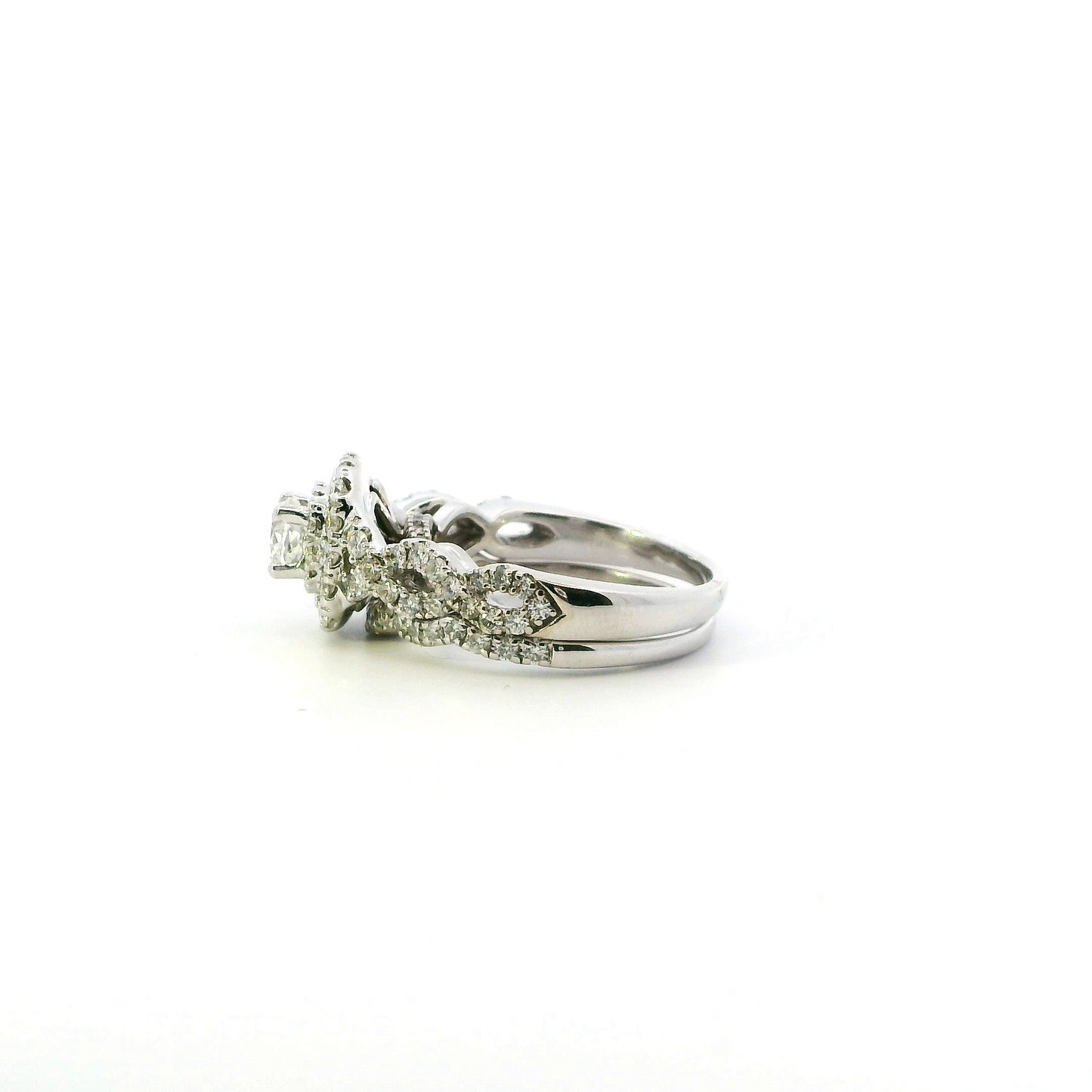 14K White Gold Diamond Engagement & Wedding Ring Set - 1.36ct