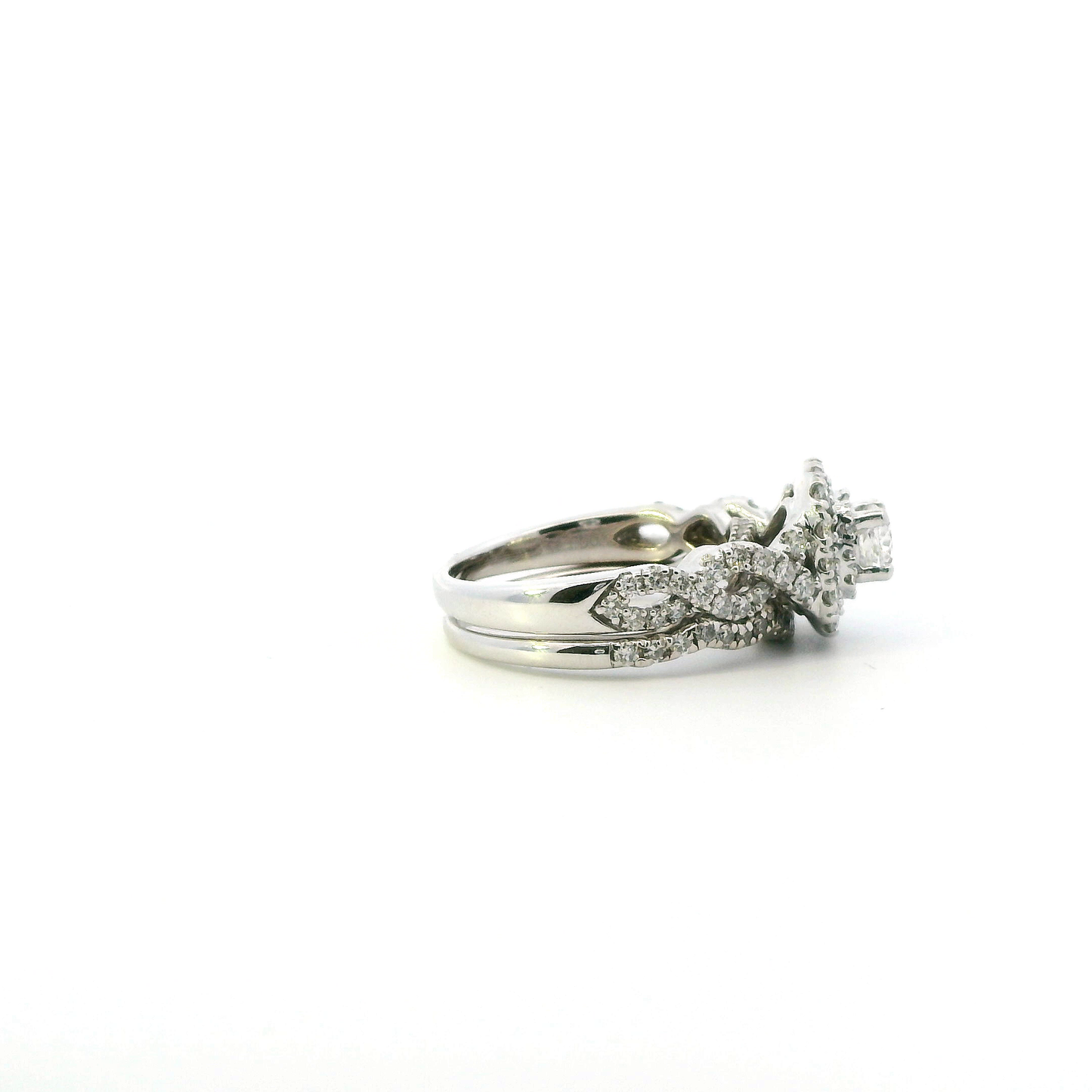 14K White Gold Diamond Engagement & Wedding Ring Set - 1.36ct