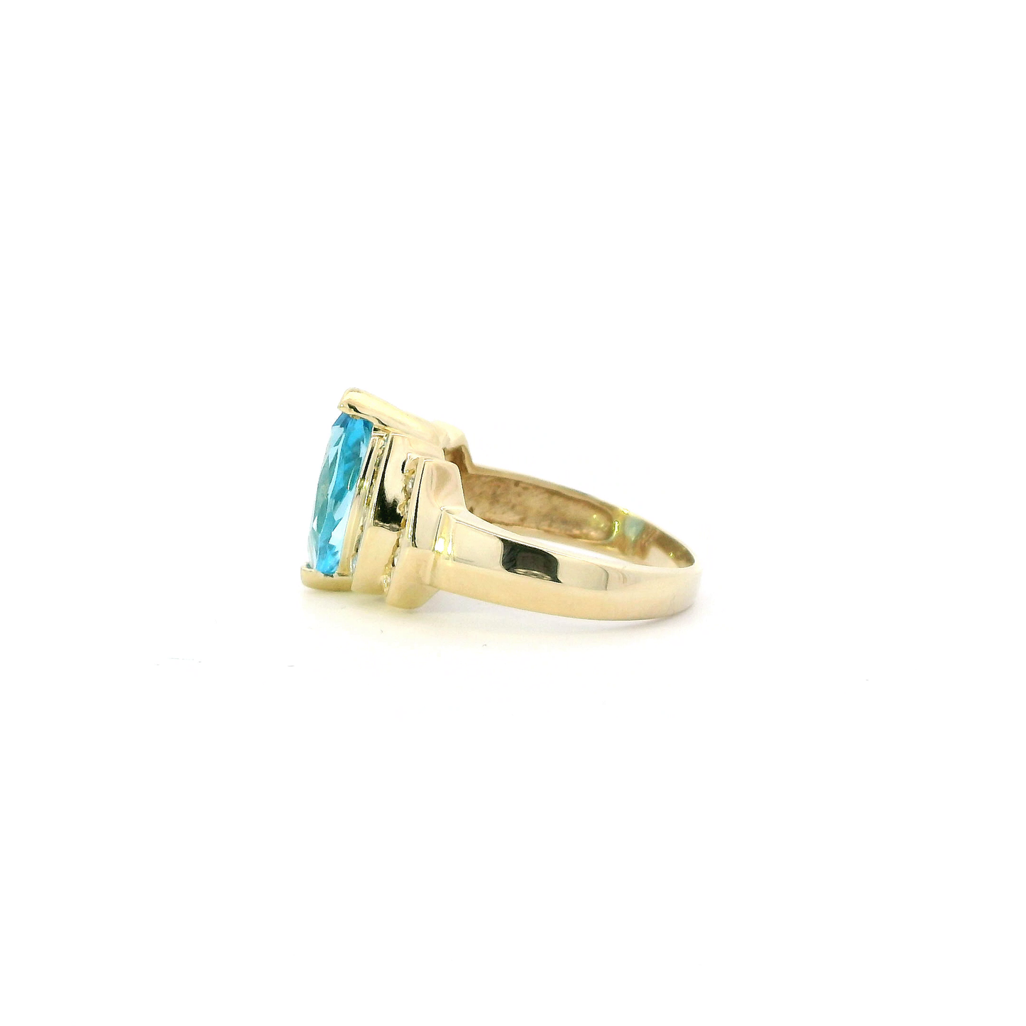 14K Yellow Gold Blue Topaz & Diamond Womens Ring - 0.30ct
