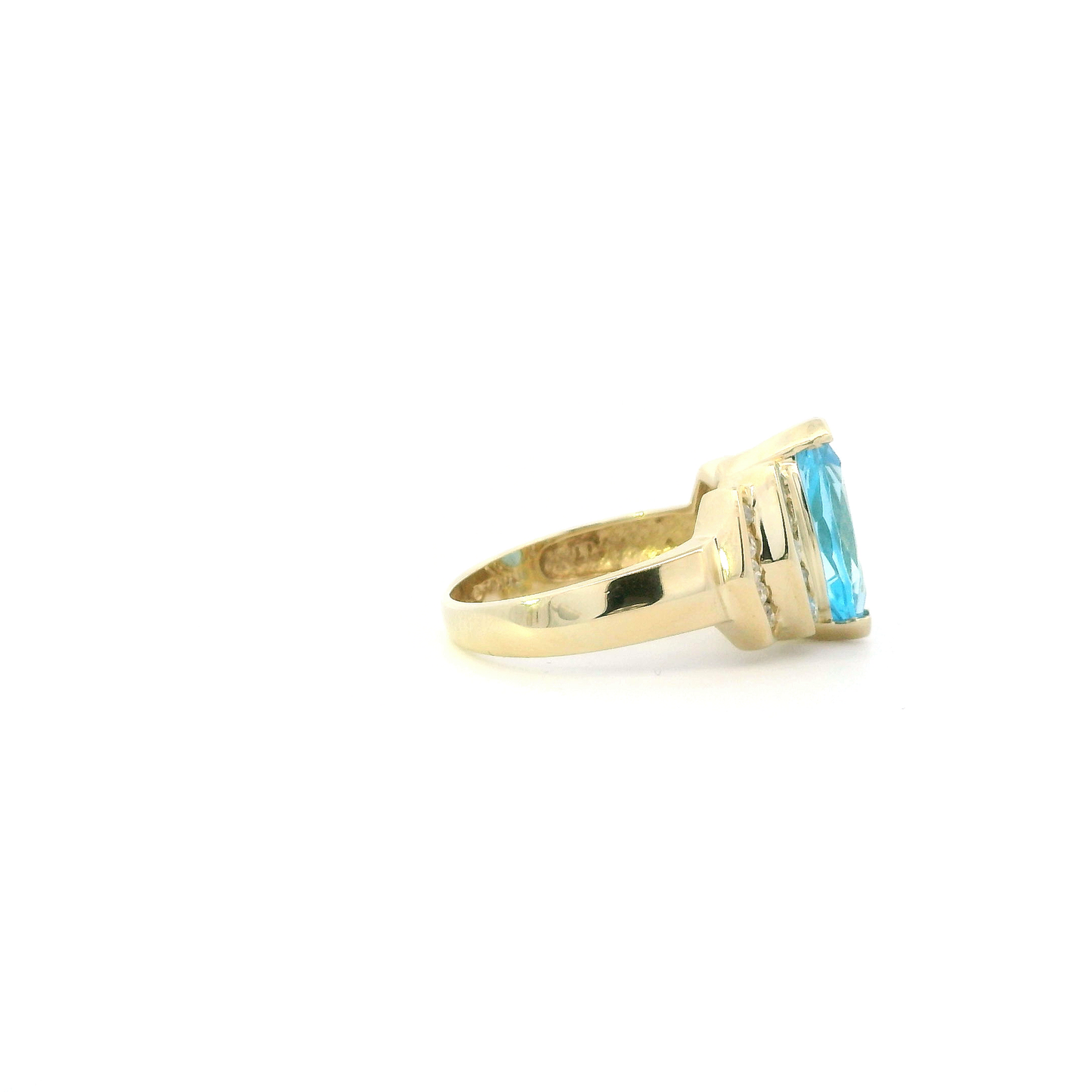 14K Yellow Gold Blue Topaz & Diamond Womens Ring - 0.30ct