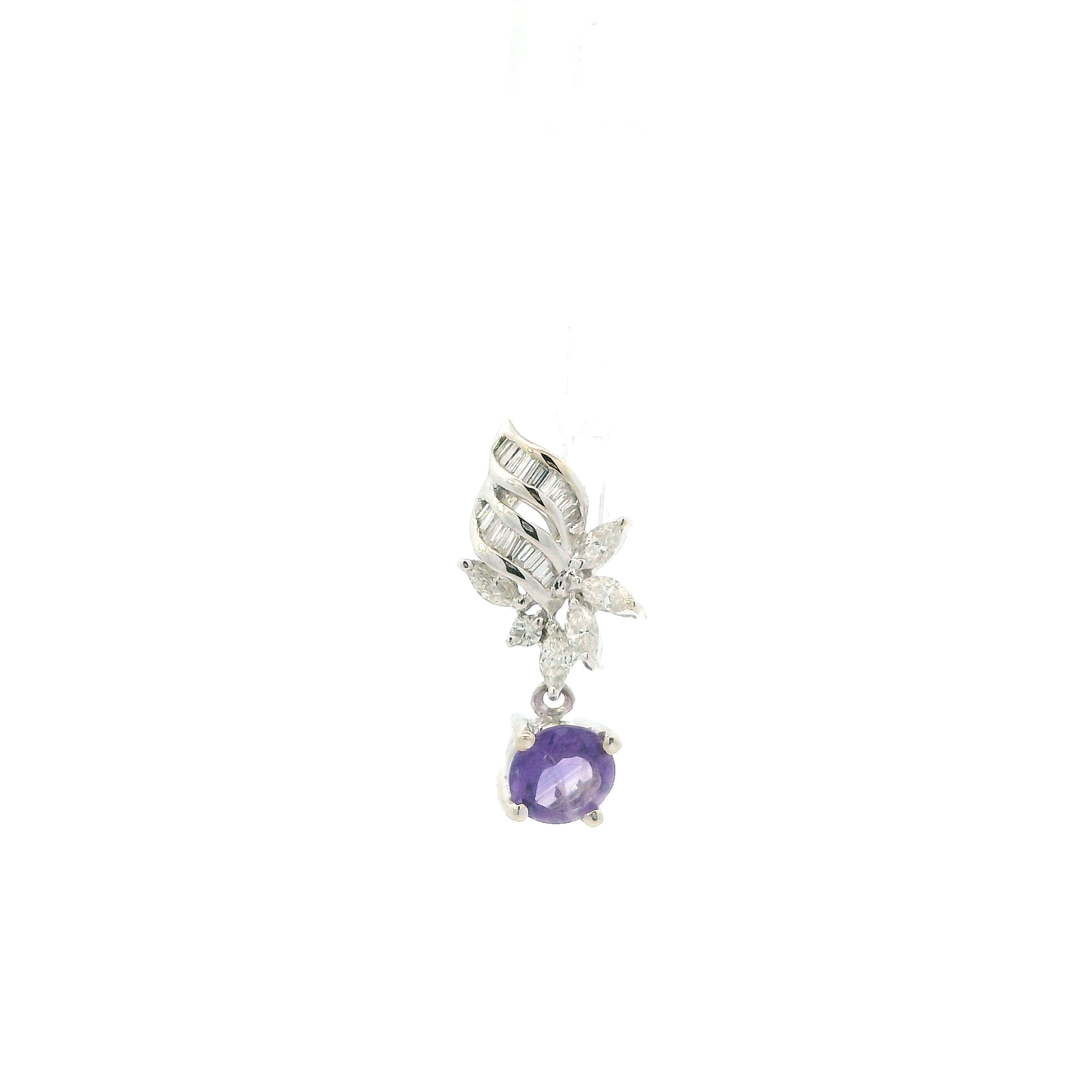 18K White Gold Amethyst & Diamond Pendant - 0.12ct