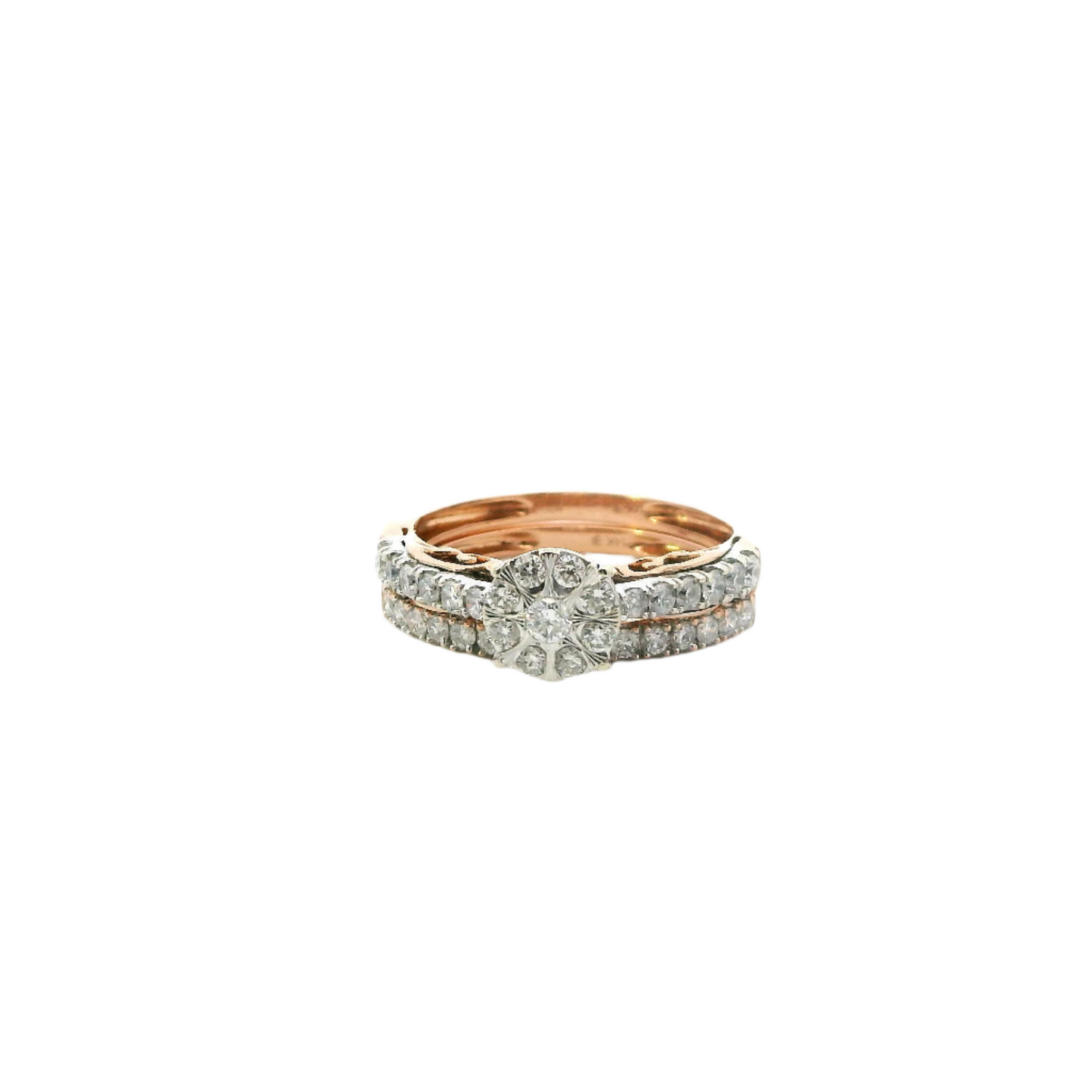 14K Rose & White Gold Diamond  Engagement & Wedding Ring Set - 0.64ct